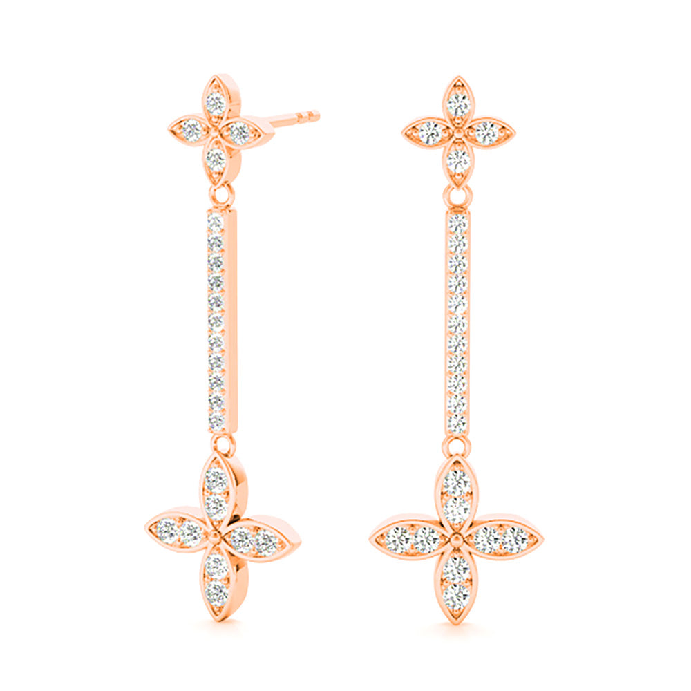 0.40 ctw Diamond Linear Drop Flower Earrings-in 14K/18K White, Yellow, Rose Gold and Platinum - Christmas Jewelry Gift -VIRABYANI