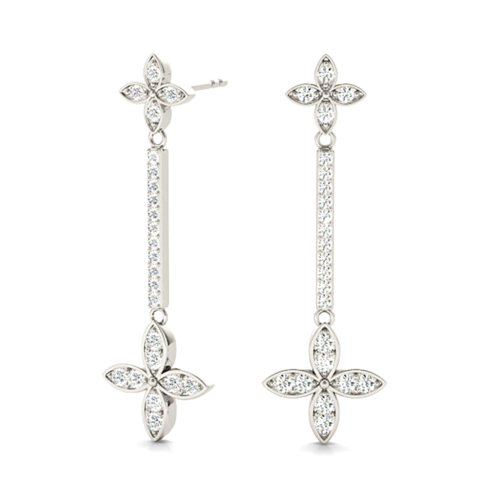 0.40 ctw Diamond Linear Drop Flower Earrings-VIRABYANI