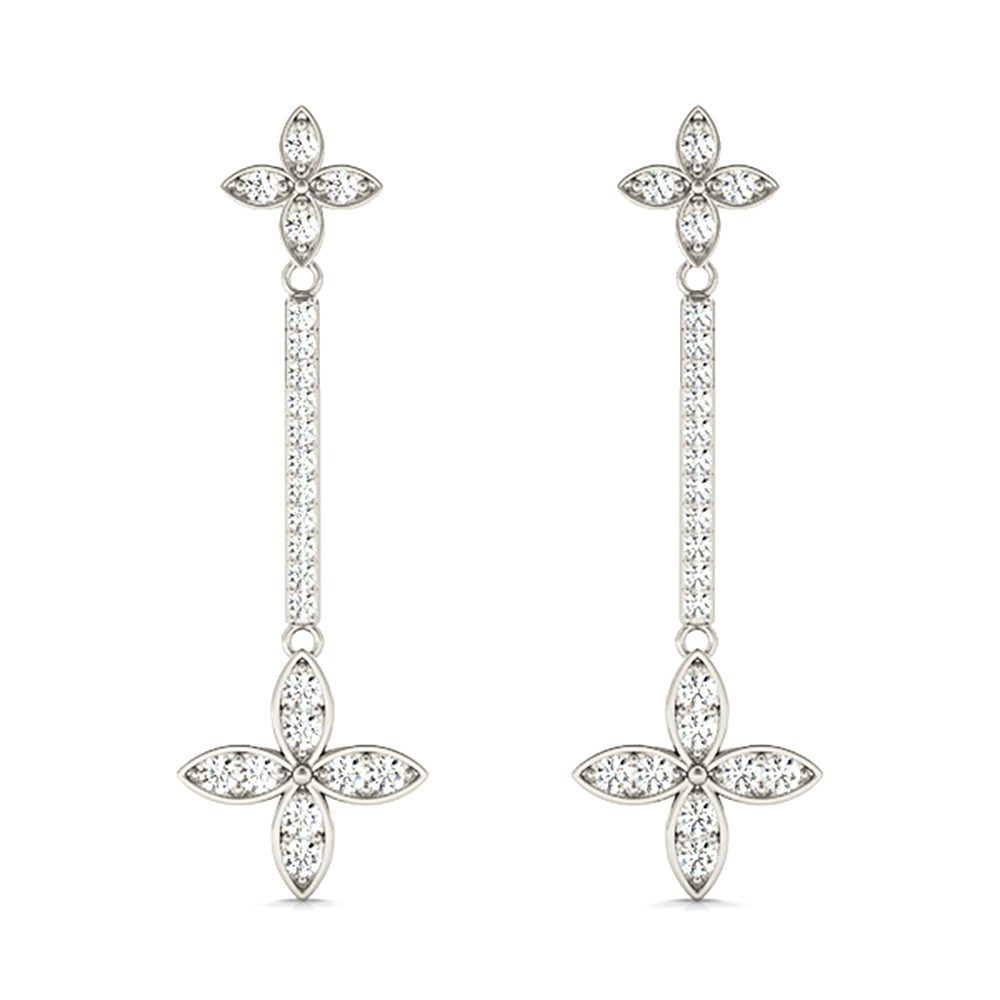 0.40 ctw Diamond Linear Drop Flower Earrings-VIRABYANI