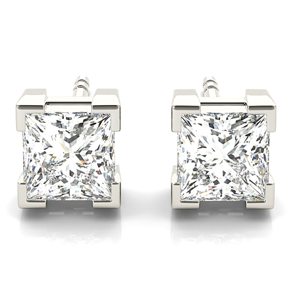 V Prong Princess Cut Diamond Stud Earrings-VIRABYANI