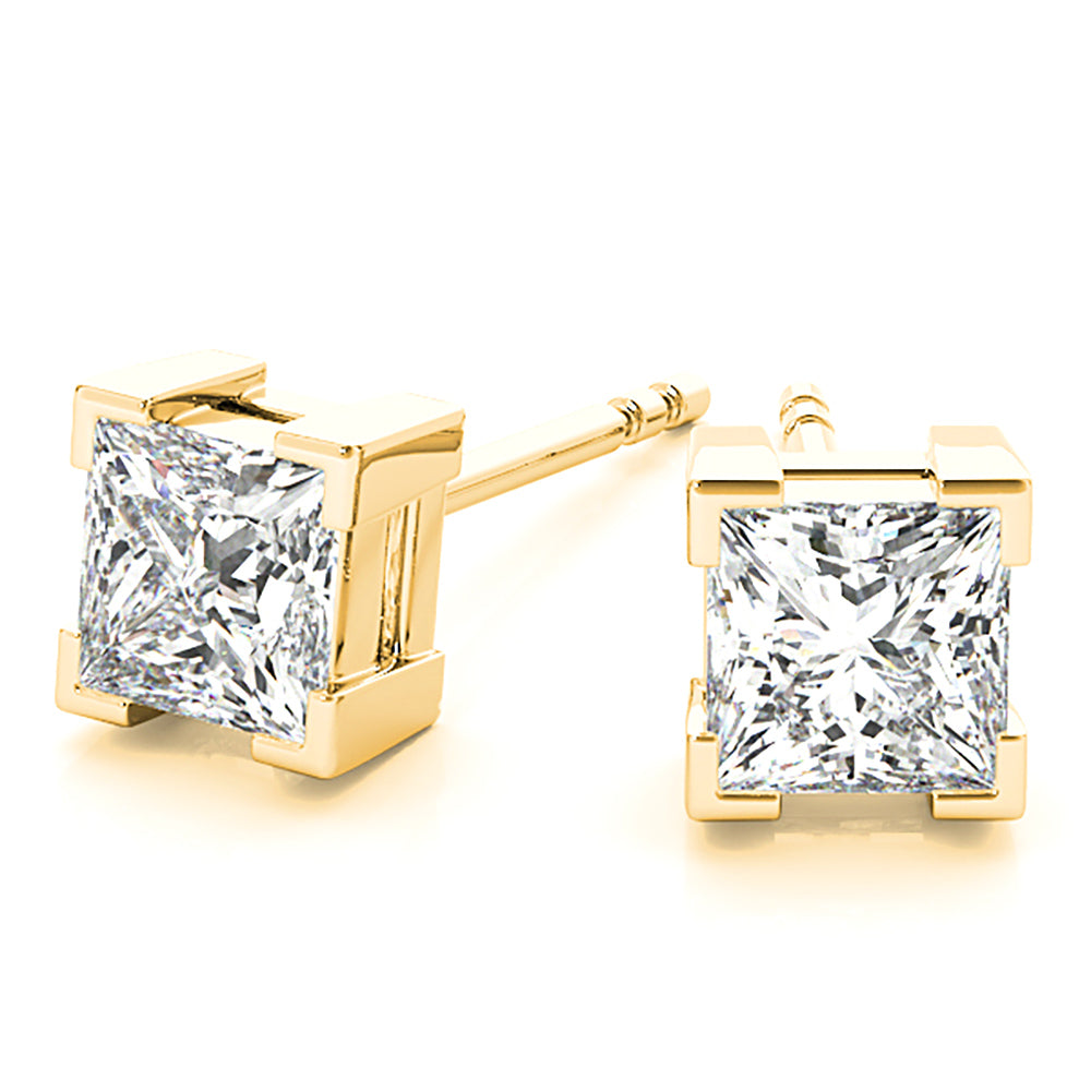 V Prong Princess Cut Diamond Stud Earrings-VIRABYANI