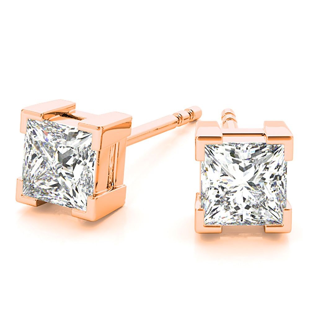 V Prong Princess Cut Diamond Stud Earrings-VIRABYANI