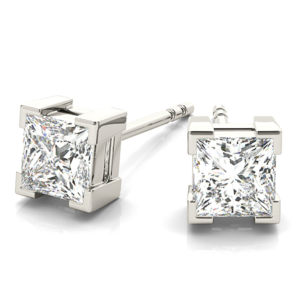 V Prong Princess Cut Diamond Stud Earrings-VIRABYANI