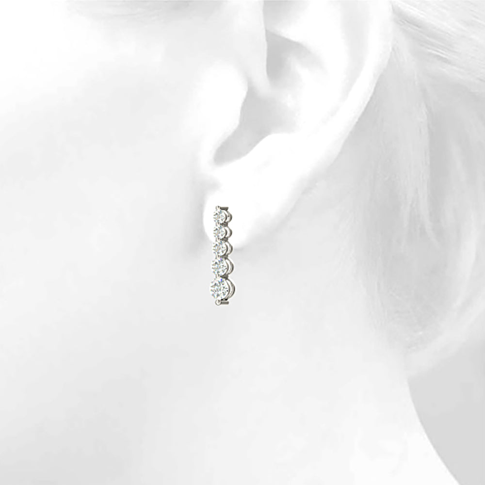 2.00 ctw Diamond Drop Earrings Journey Style-in 14K/18K White, Yellow, Rose Gold and Platinum - Christmas Jewelry Gift -VIRABYANI