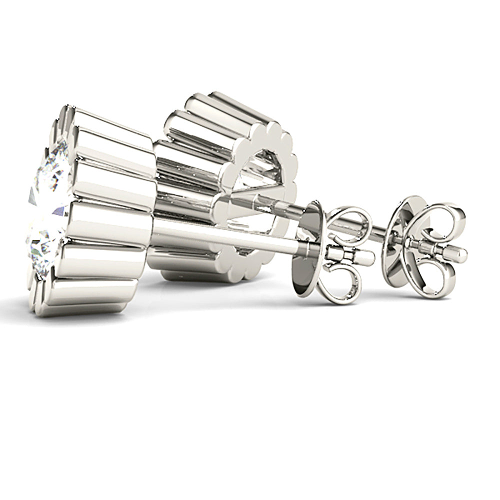 Flower Bezel Set Round Diamond Stud Earrings-VIRABYANI