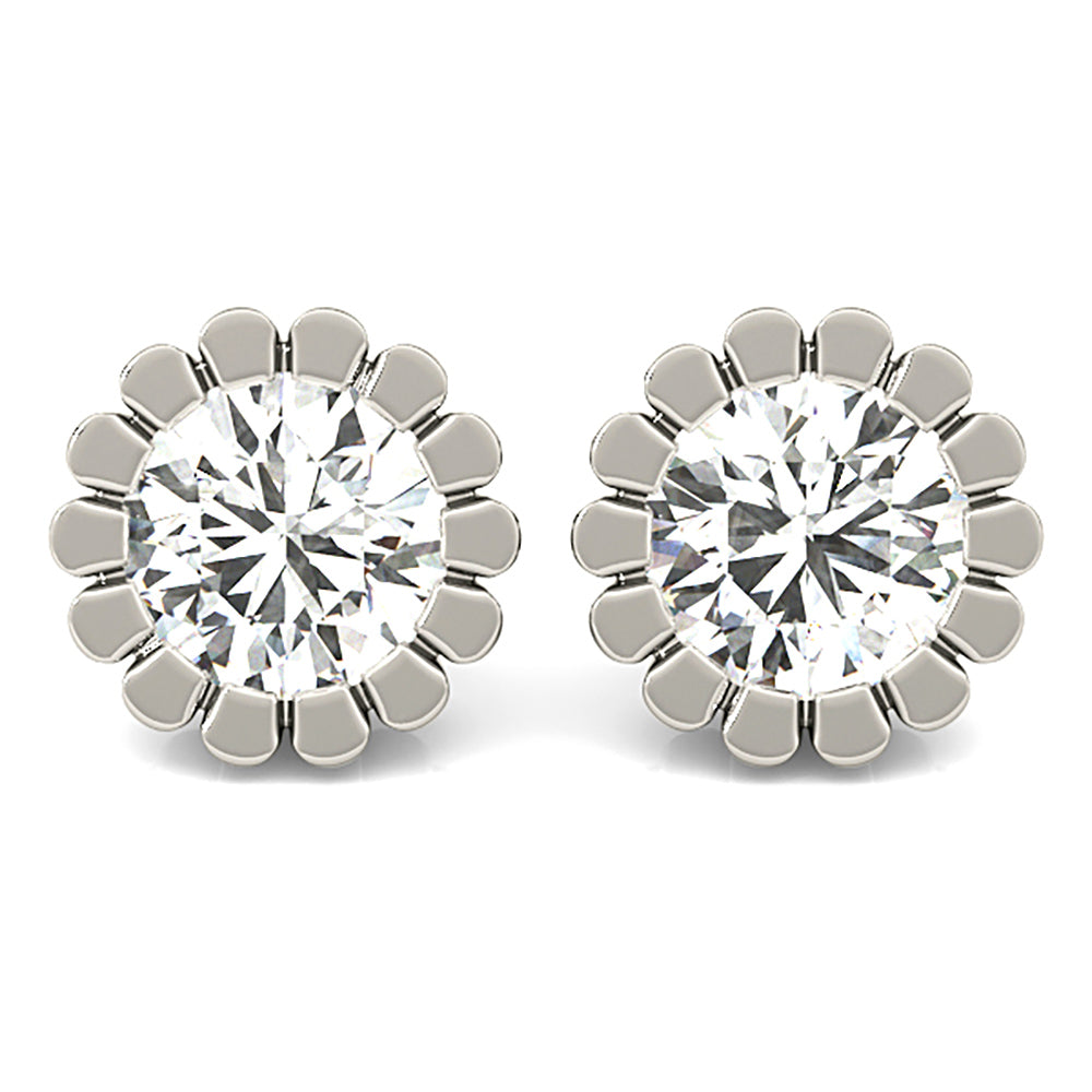 Flower Bezel Set Round Diamond Stud Earrings-in 14K/18K White, Yellow, Rose Gold and Platinum - Christmas Jewelry Gift -VIRABYANI