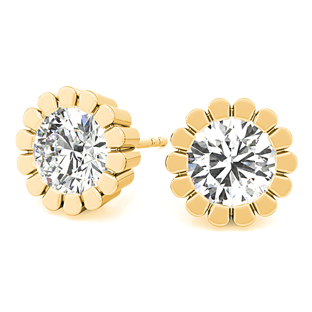 Flower Bezel Set Round Diamond Stud Earrings-VIRABYANI