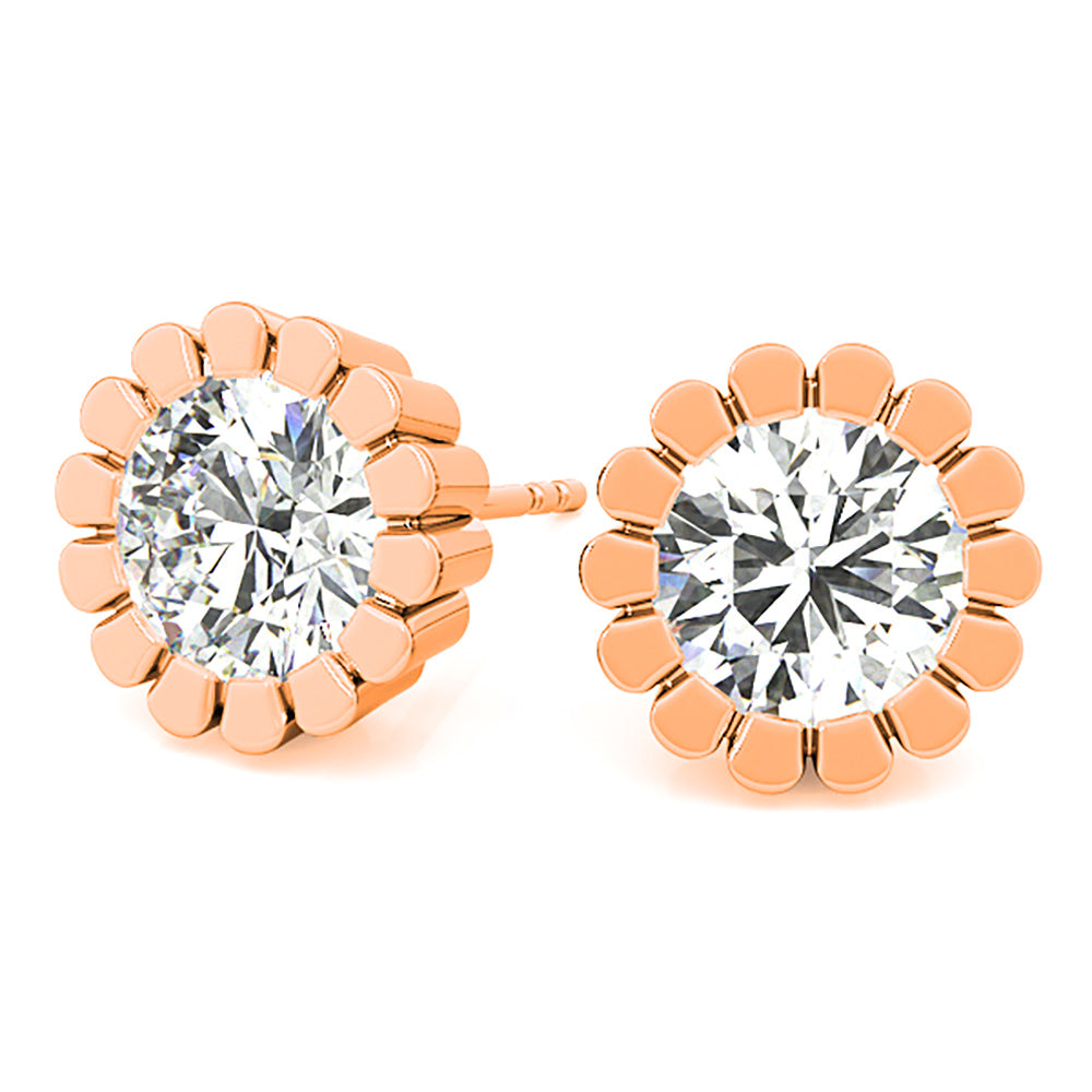 Flower Bezel Set Round Diamond Stud Earrings-VIRABYANI
