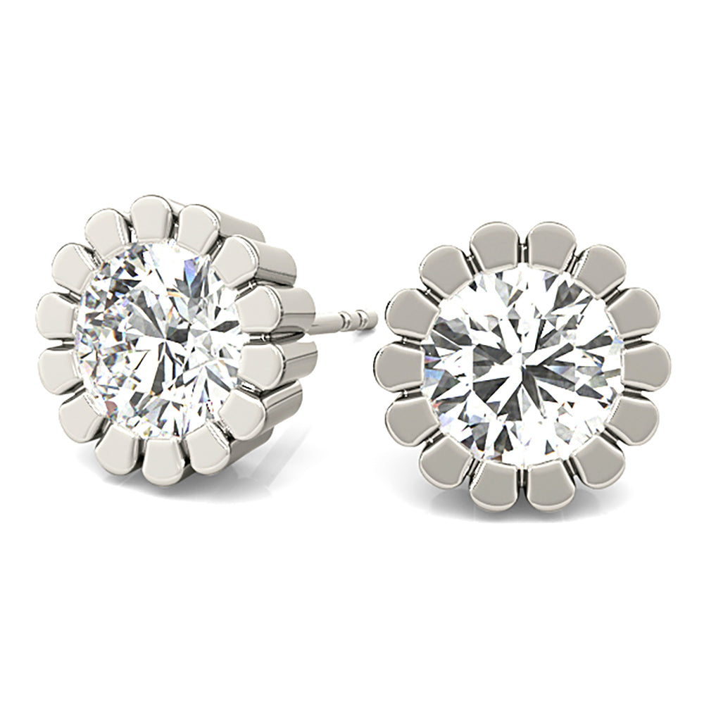 Flower Bezel Set Round Diamond Stud Earrings-in 14K/18K White, Yellow, Rose Gold and Platinum - Christmas Jewelry Gift -VIRABYANI