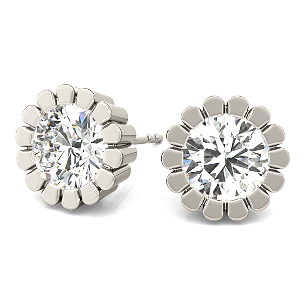 Flower Bezel Set Round Diamond Stud Earrings-VIRABYANI