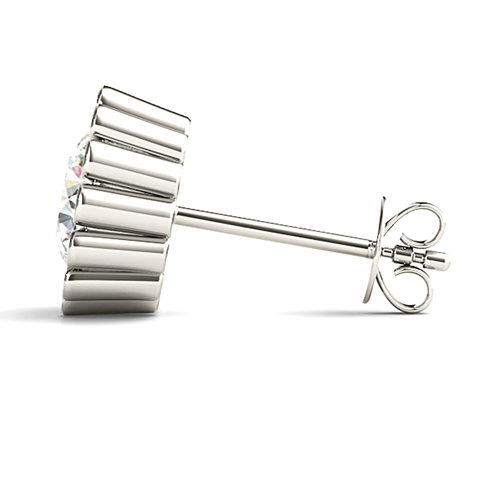 Flower Bezel Set Round Diamond Stud Earrings-VIRABYANI