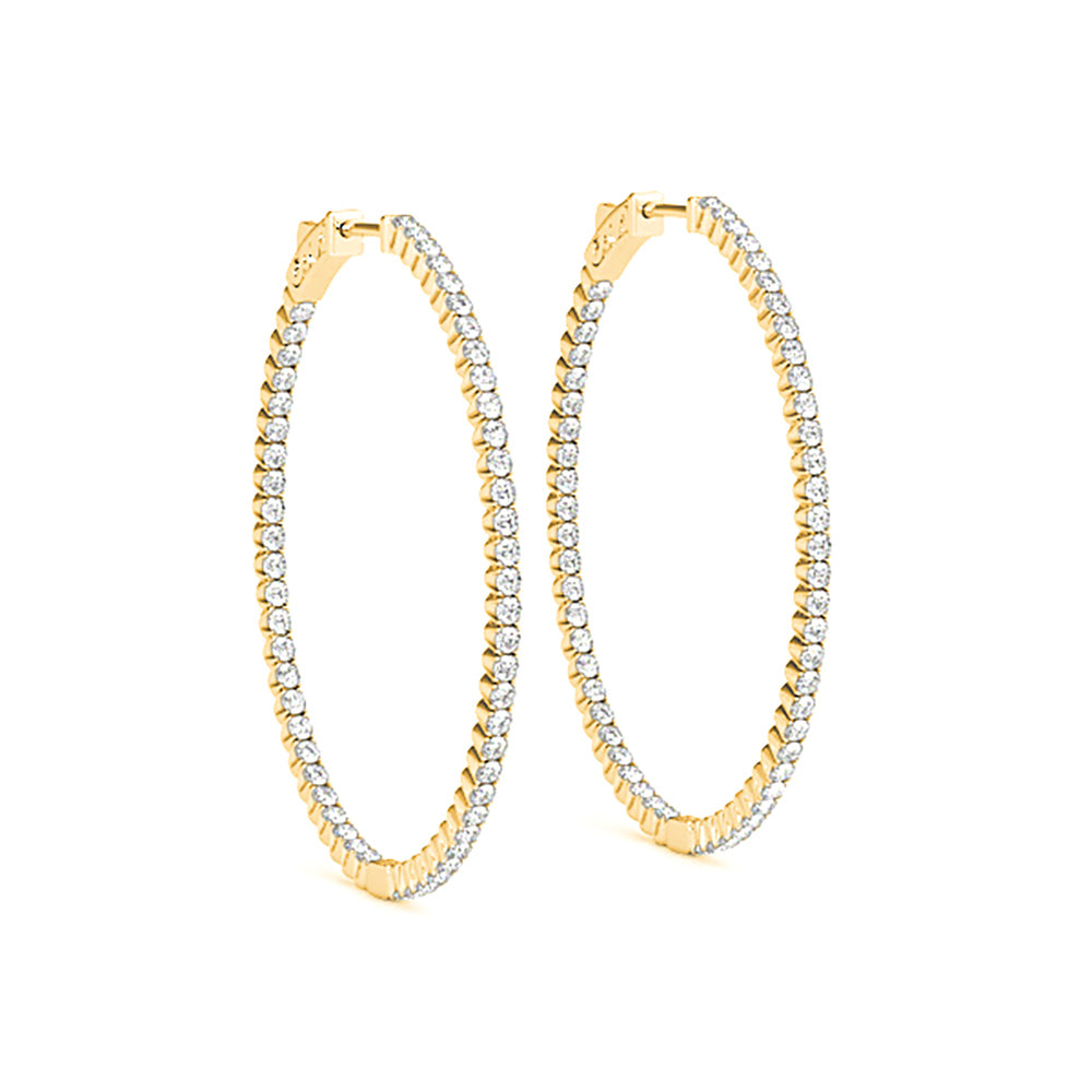 2.25 ctw Diamond Hoop Earrings Oval Inside-Out-in 14K/18K White, Yellow, Rose Gold and Platinum - Christmas Jewelry Gift -VIRABYANI