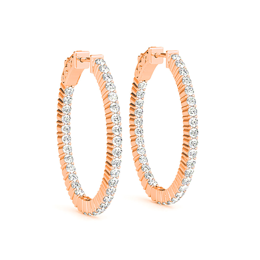 2.00 ctw Diamond Hoop Earrings Inside-Out Shared Prong-in 14K/18K White, Yellow, Rose Gold and Platinum - Christmas Jewelry Gift -VIRABYANI