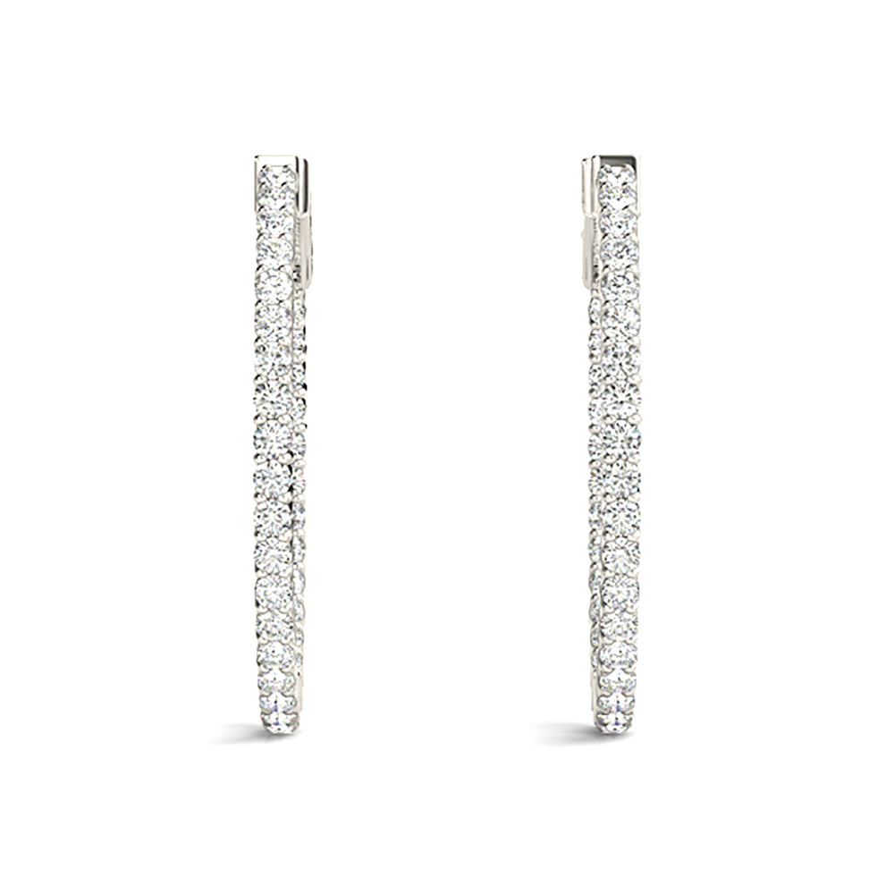 2.00 ctw Diamond Hoop Earrings Inside-Out Shared Prong-in 14K/18K White, Yellow, Rose Gold and Platinum - Christmas Jewelry Gift -VIRABYANI