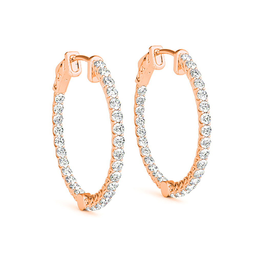 2.00ctw Diamond Hoop Earrings Inside-Out-in 14K/18K White, Yellow, Rose Gold and Platinum - Christmas Jewelry Gift -VIRABYANI