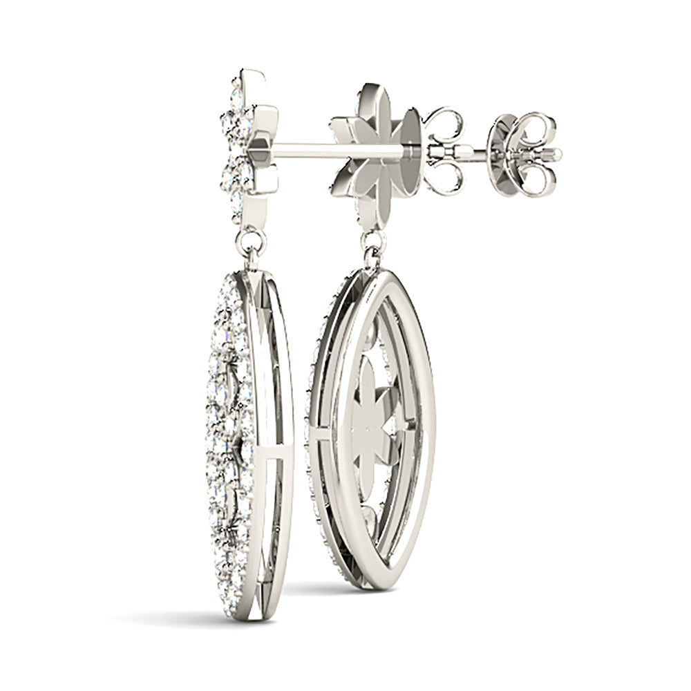 0.50 ctw Diamond Drop Flower Earrings-in 14K/18K White, Yellow, Rose Gold and Platinum - Christmas Jewelry Gift -VIRABYANI