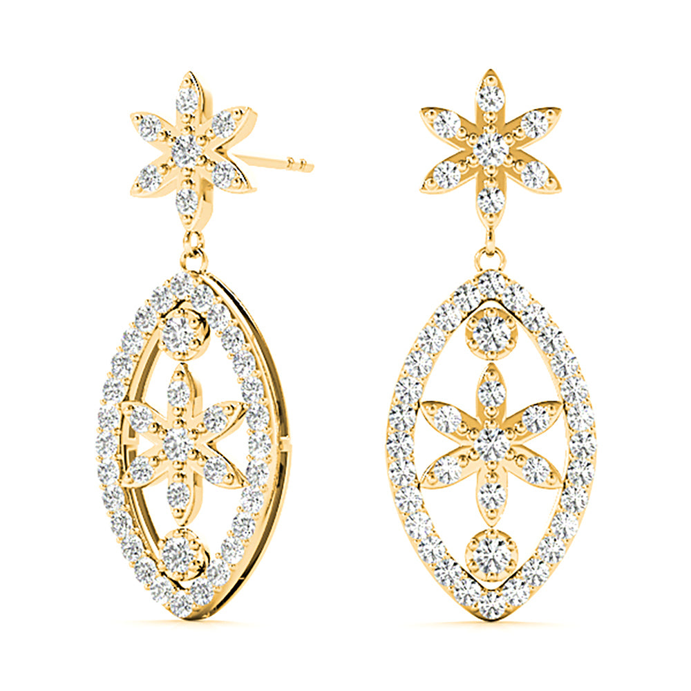 0.50 ctw Diamond Drop Flower Earrings-VIRABYANI