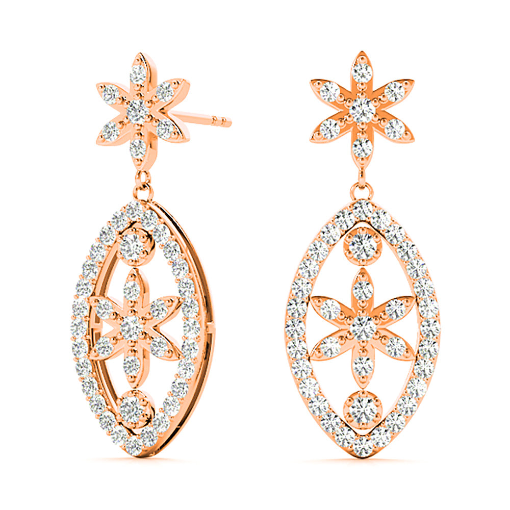 0.50 ctw Diamond Drop Flower Earrings-VIRABYANI