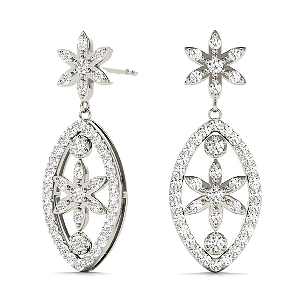 0.50 ctw Diamond Drop Flower Earrings-VIRABYANI