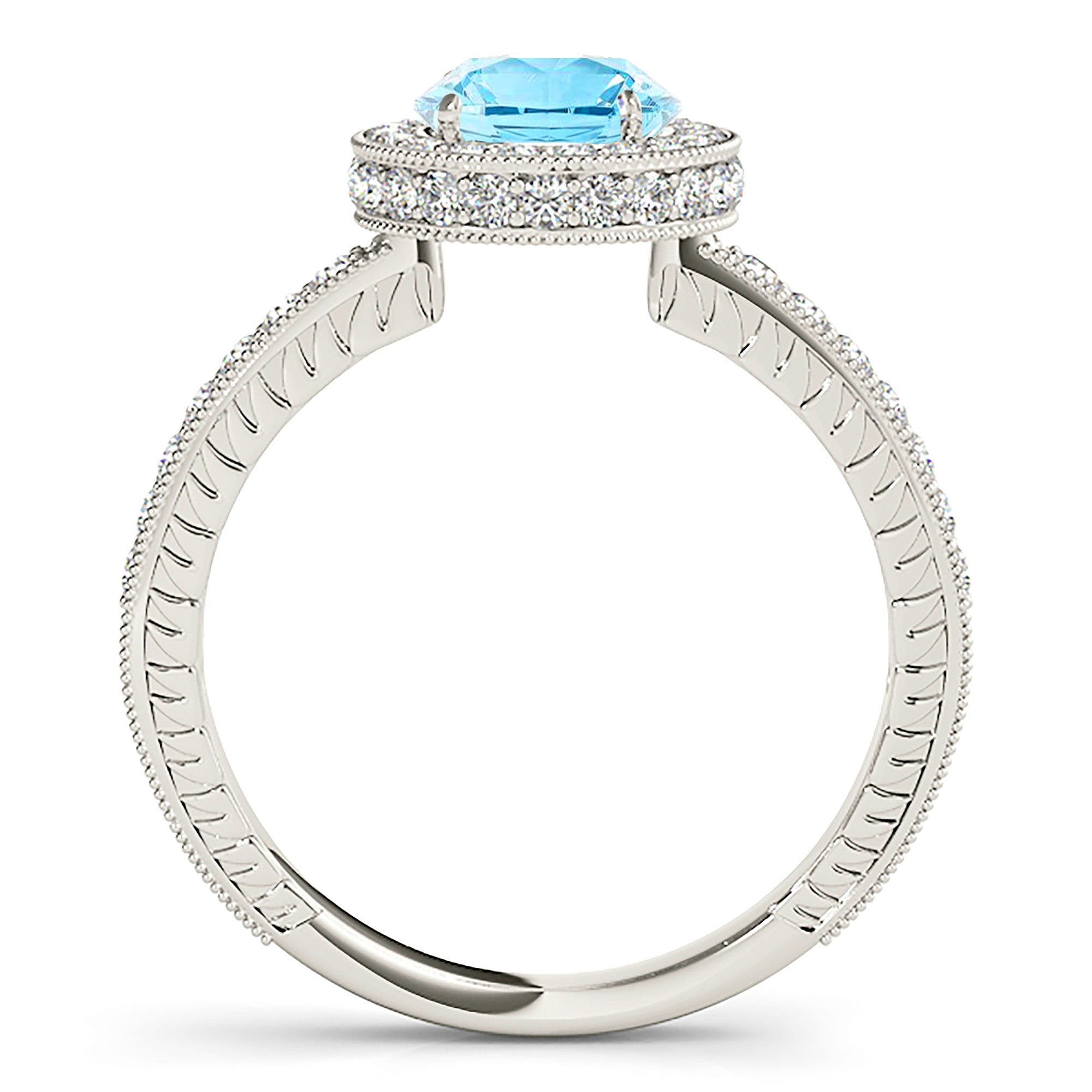 1.10 ct. Genuine Aquamarine and 0.50 ctw. Diamond Halo Gemstone Ring-VIRABYANI