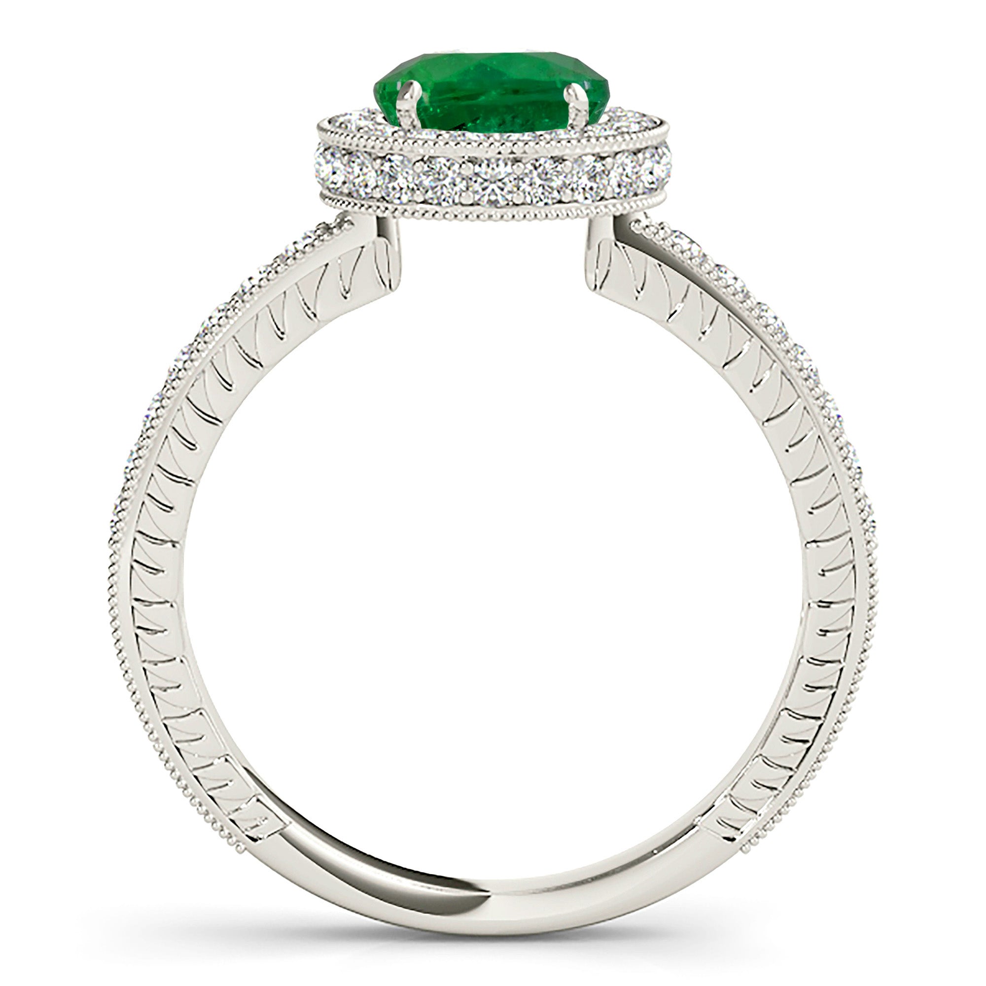 1.14 ct. Genuine Emerald and 0.50 ctw. Diamond Halo Gemstone Ring-VIRABYANI