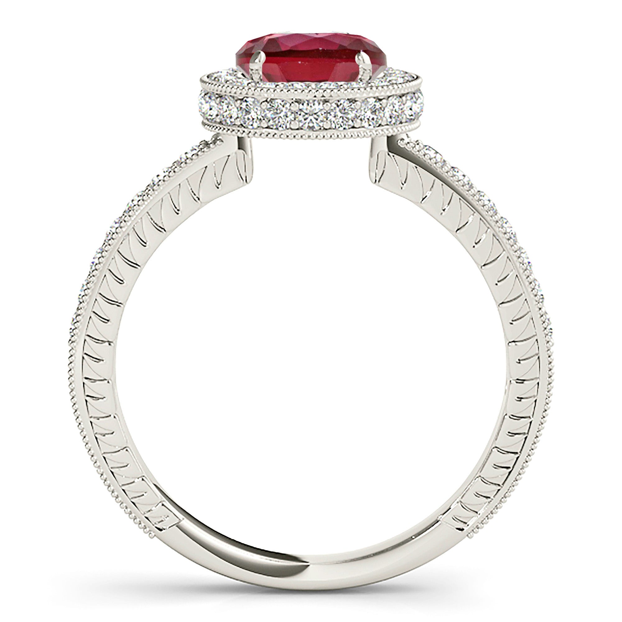 1.35 ct. Genuine Ruby Ring With 0.50 ctw. Diamond Double Edge Halo And Filigree Diamond Band, Invisible Gallery-VIRABYANI