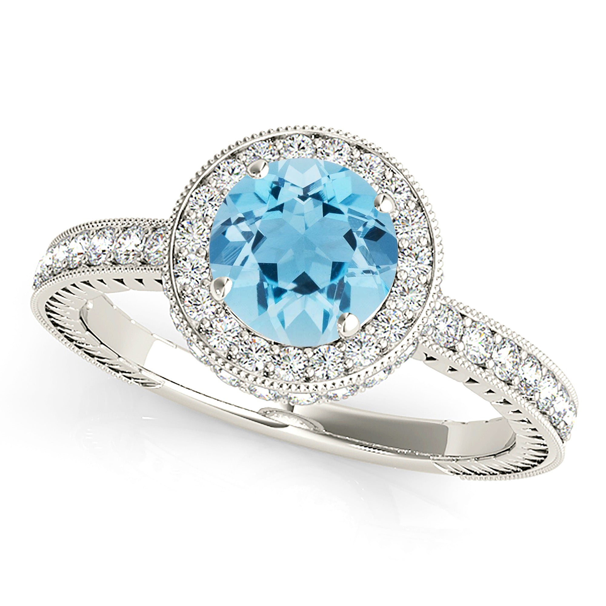 1.10 ct. Genuine Aquamarine and 0.50 ctw. Diamond Halo Gemstone Ring-VIRABYANI