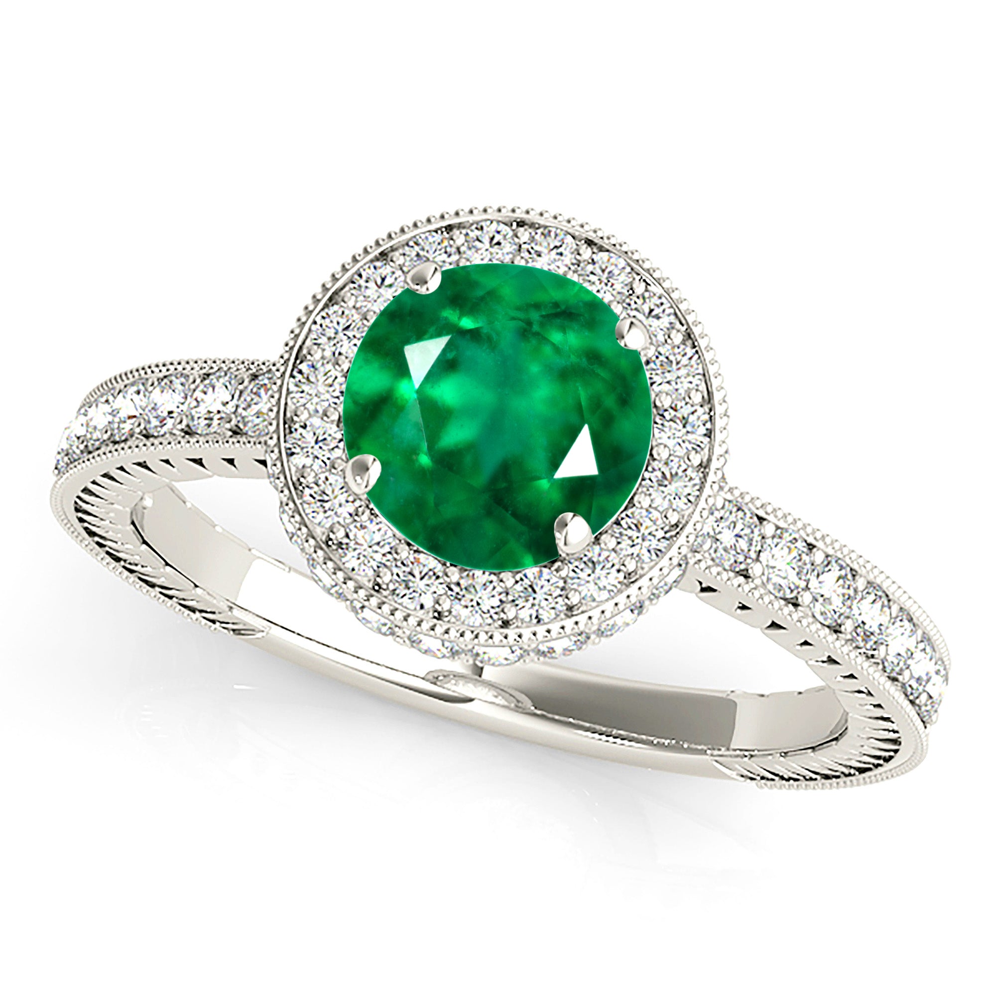 1.14 ct. Genuine Emerald and 0.50 ctw. Diamond Halo Gemstone Ring-VIRABYANI