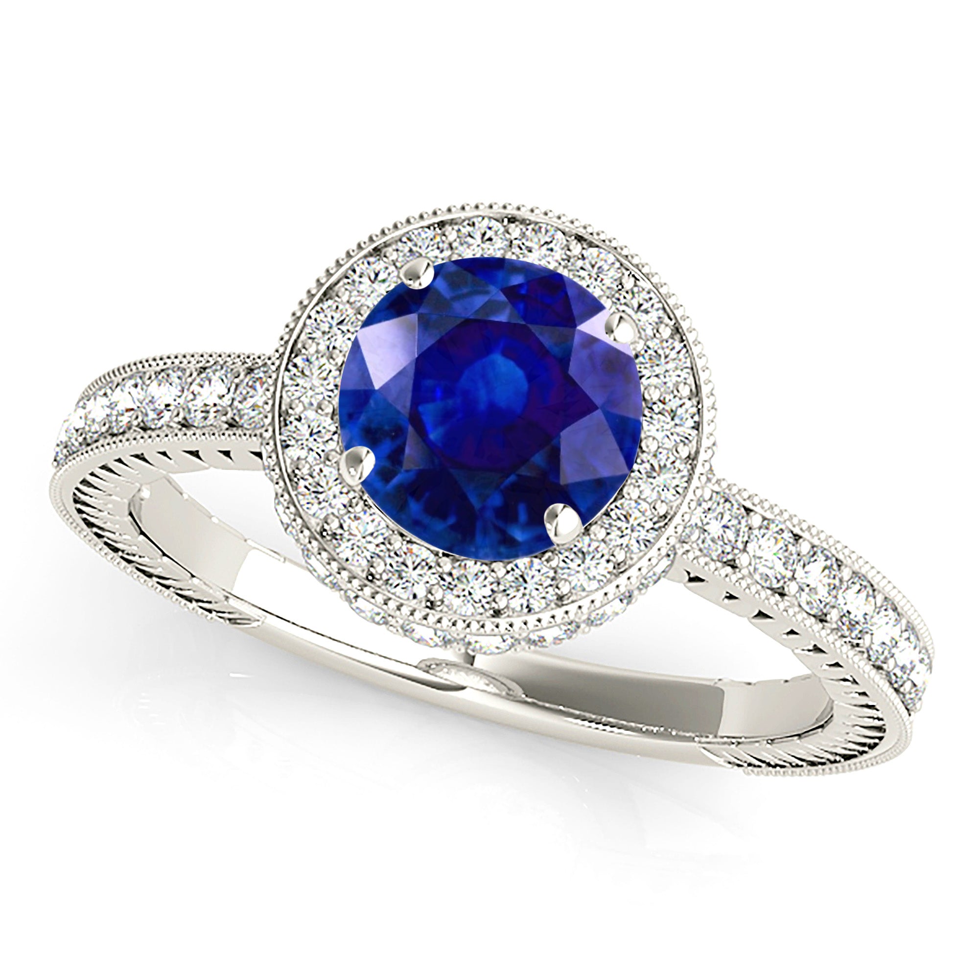 1.35 ct. Genuine Blue Sapphire and 0.50 ctw. Diamond Gemstone Ring-VIRABYANI