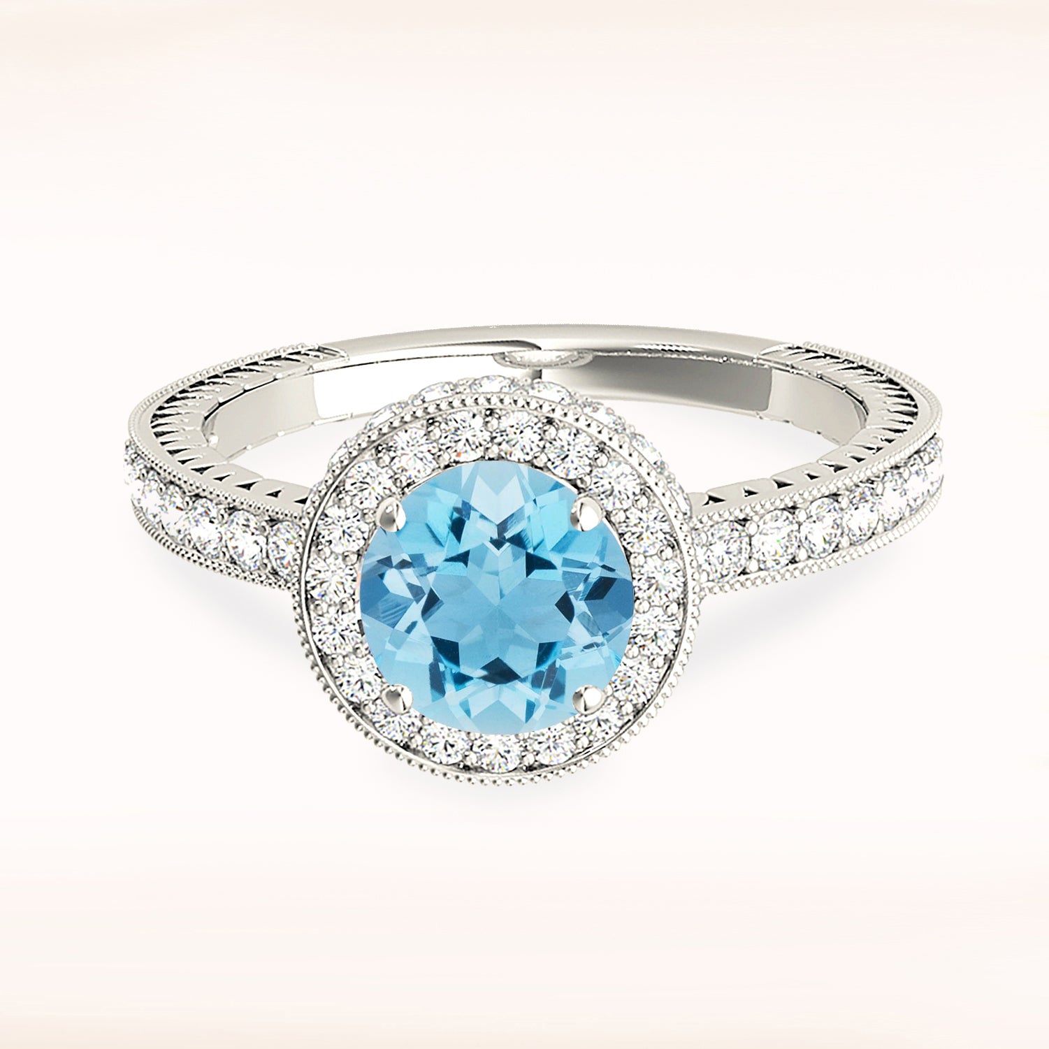 1.10 ct. Genuine Aquamarine and 0.50 ctw. Diamond Halo Gemstone Ring-VIRABYANI