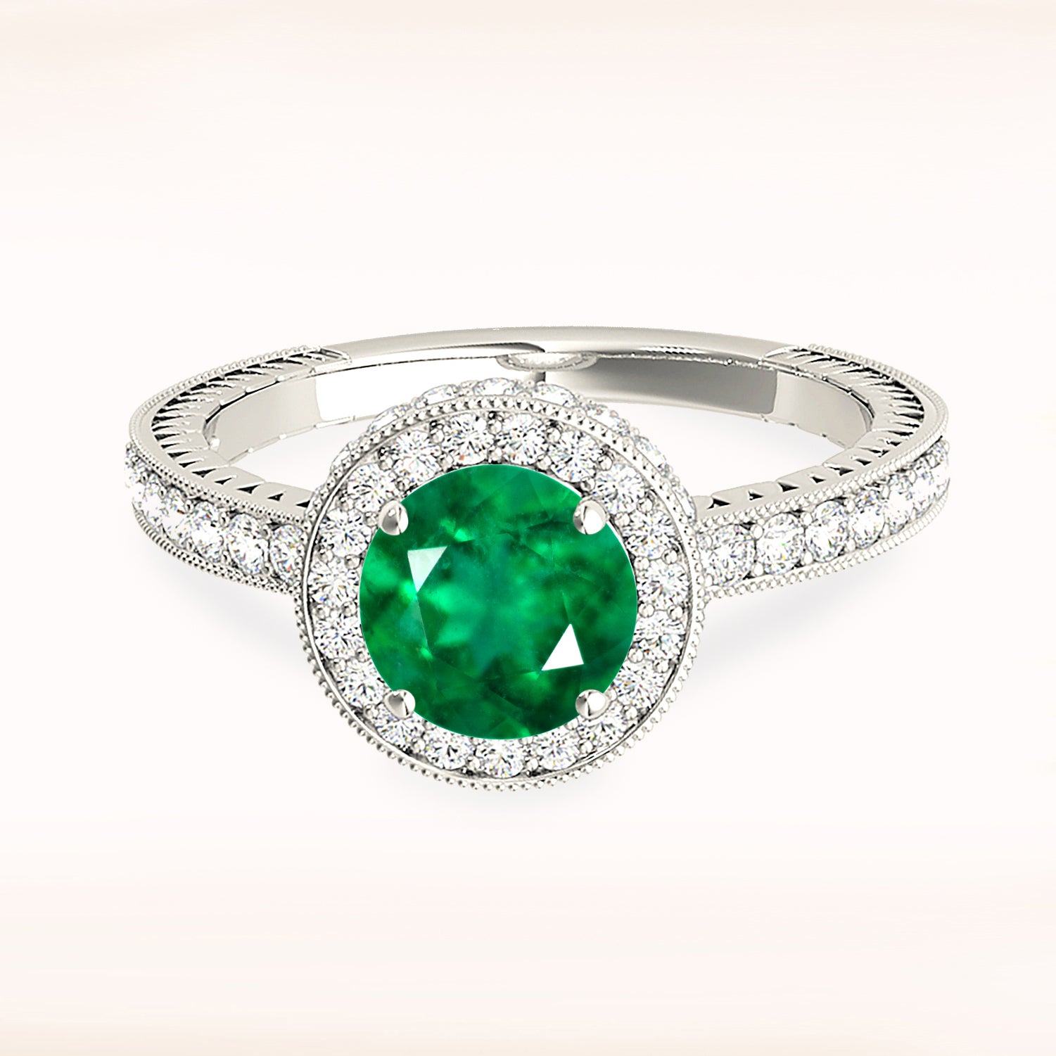 1.14 ct. Genuine Emerald and 0.50 ctw. Diamond Halo Gemstone Ring-VIRABYANI