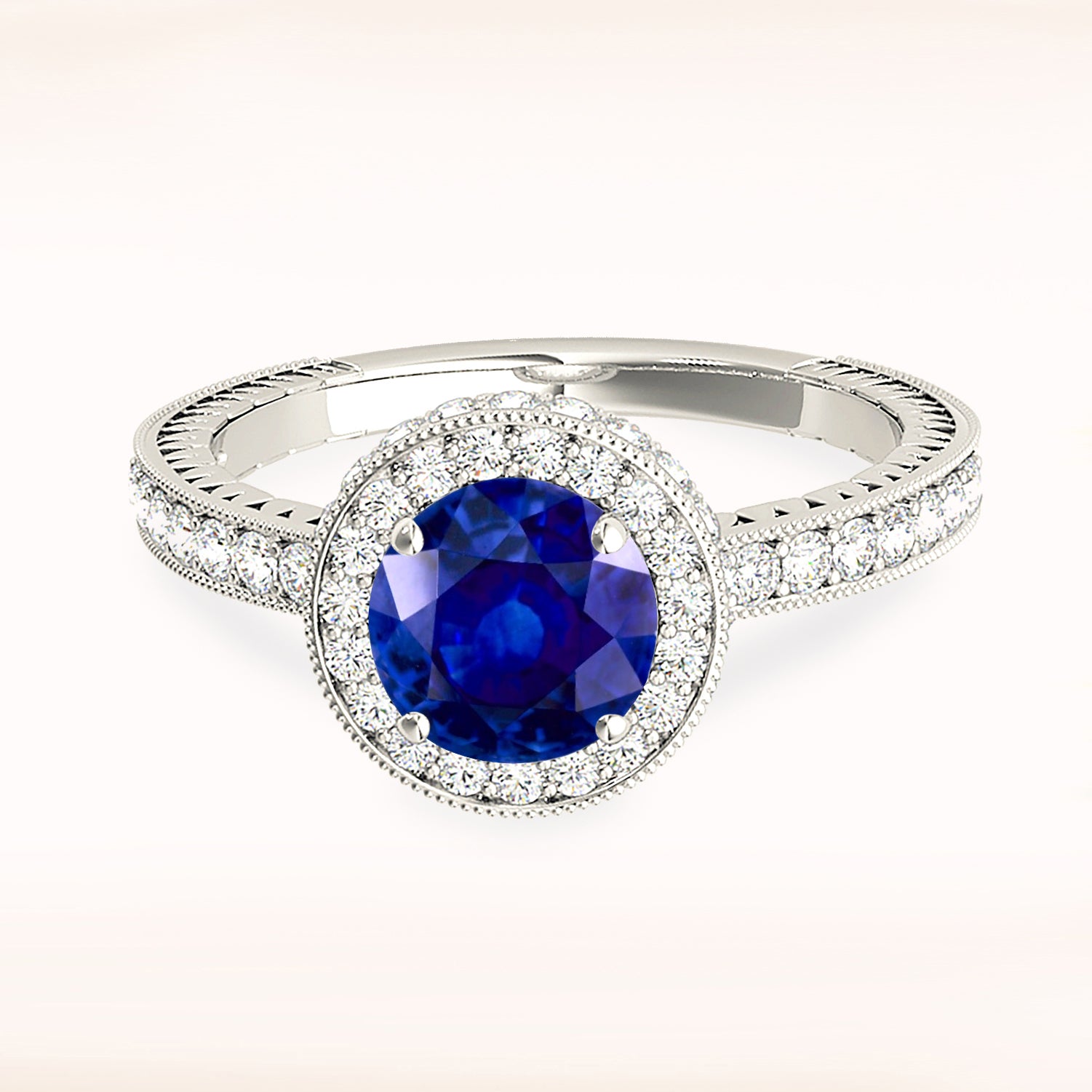 1.35 ct. Genuine Blue Sapphire and 0.50 ctw. Diamond Gemstone Ring-in 14K/18K White, Yellow, Rose Gold and Platinum - Christmas Jewelry Gift -VIRABYANI