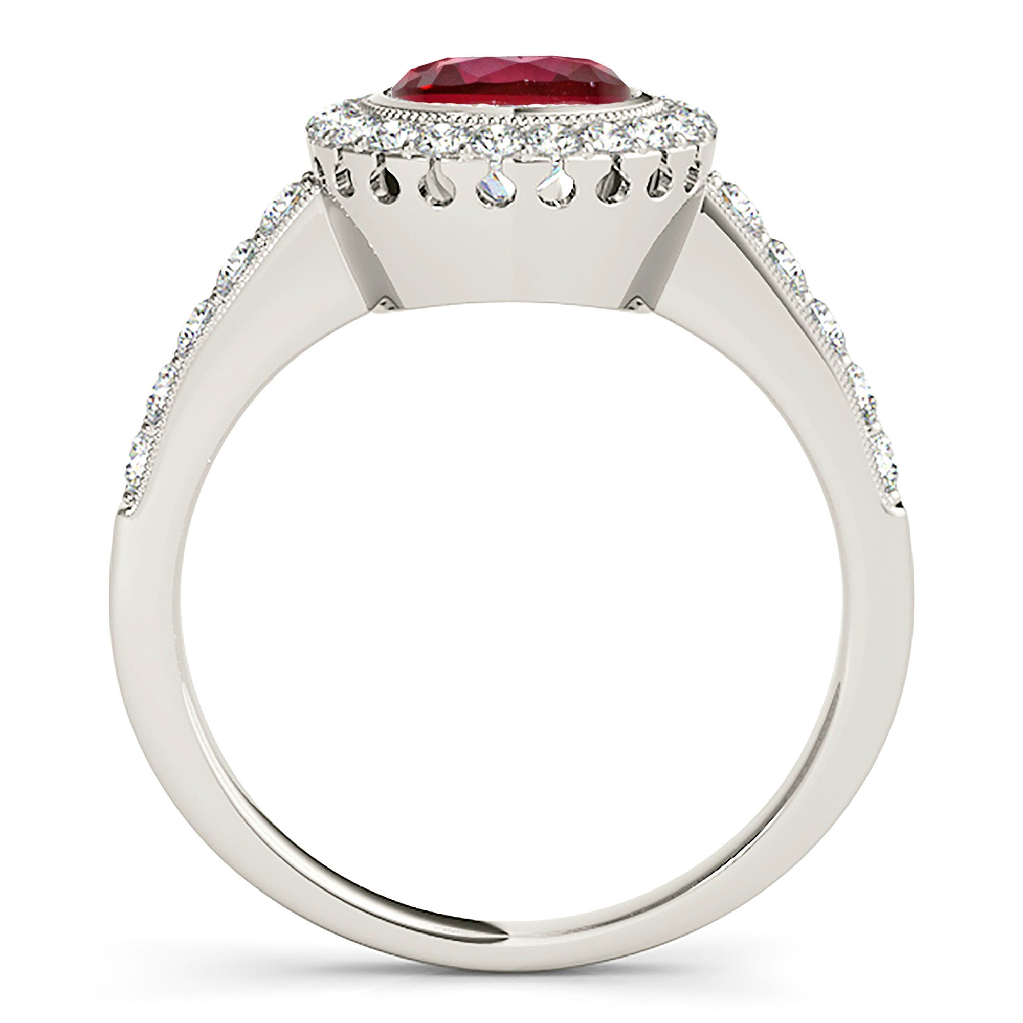 1.35 ct. Genuine Ruby Ring With 0.40 ctw. Diamond Milgrain Halo And Delicate Diamond Band-VIRABYANI