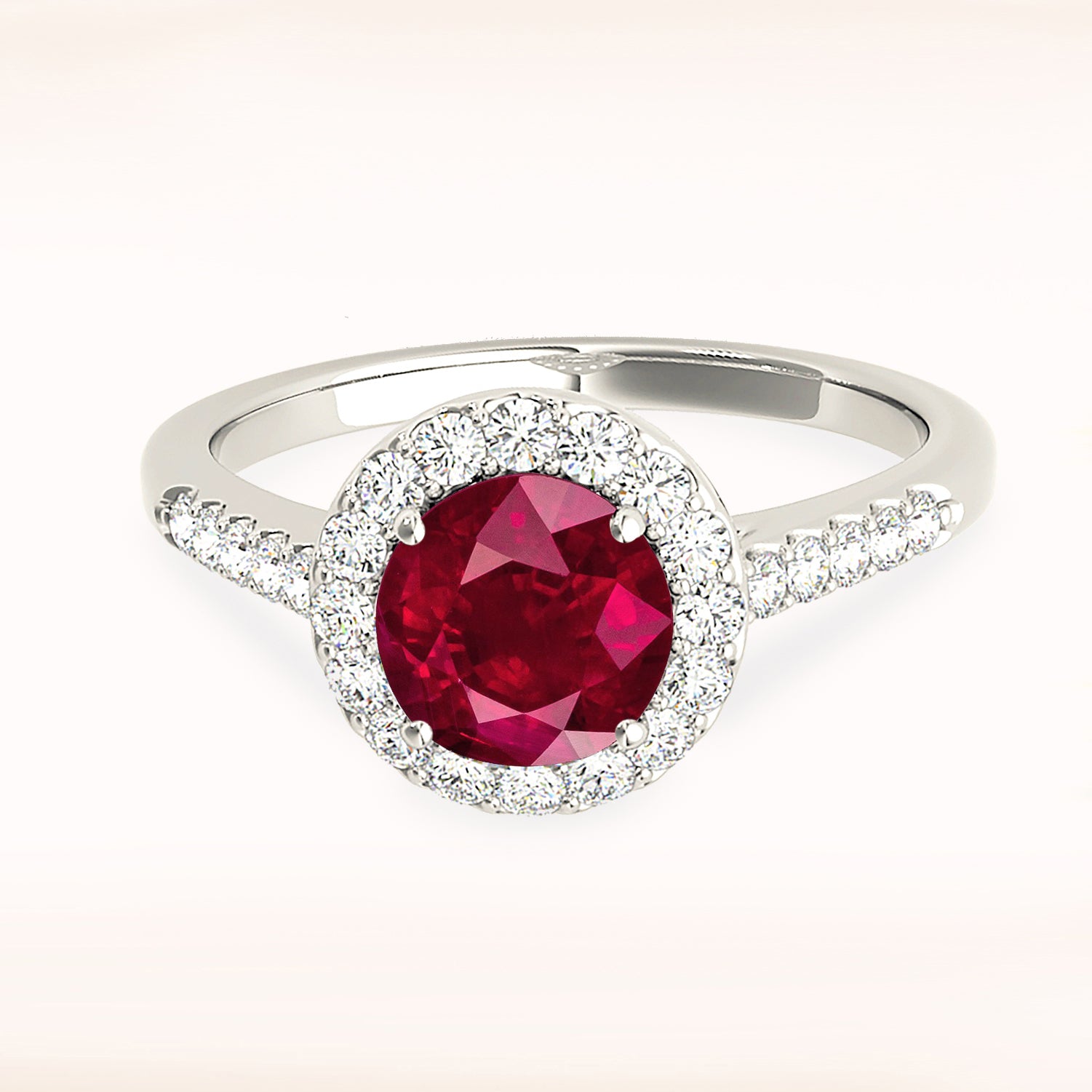 1.35 ct. Genuine Ruby Ring With 0.40 ctw. Diamond Halo And Delicate Diamond band, Invisible Gallery-VIRABYANI