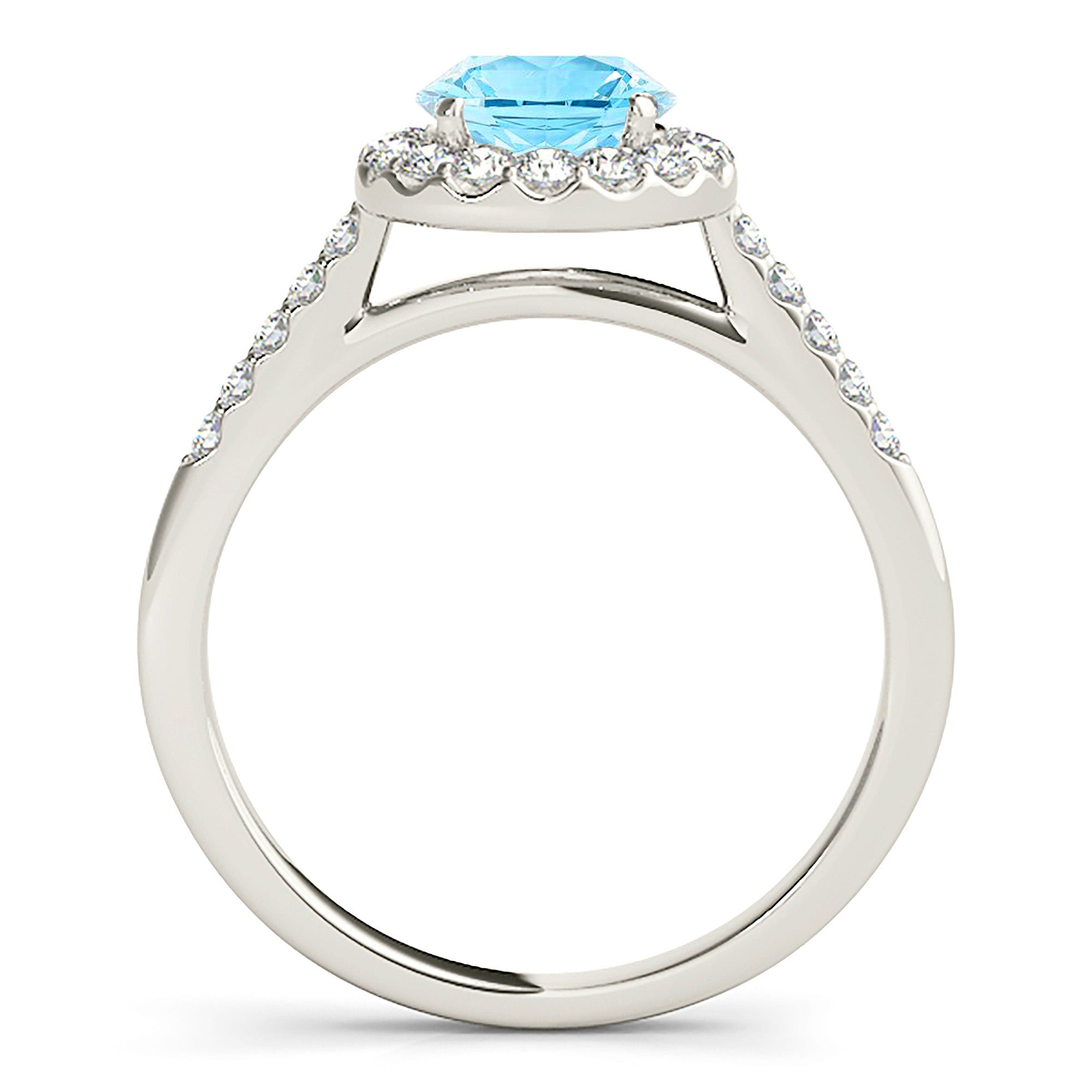 1.10 ct. Genuine Aquamarine Ring With 0.40 ctw. Diamond Halo And Delicate Diamond Band, Invisible Gallery | Round Blue Aquamarine Halo Ring-VIRABYANI