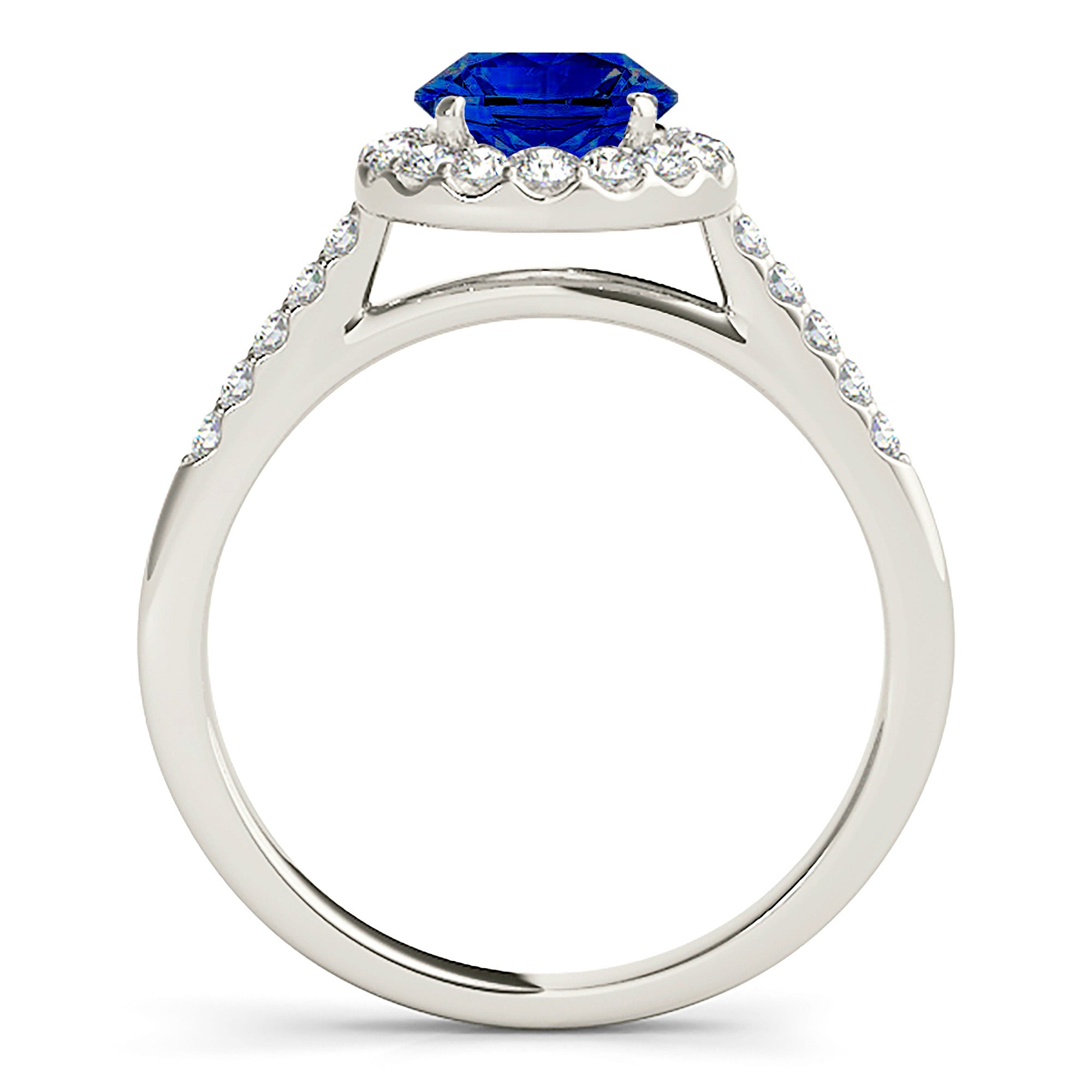 1.35 ct. Genuine Blue Sapphire Halo Ring With 0.40 ctw. Side Diamonds-in 14K/18K White, Yellow, Rose Gold and Platinum - Christmas Jewelry Gift -VIRABYANI