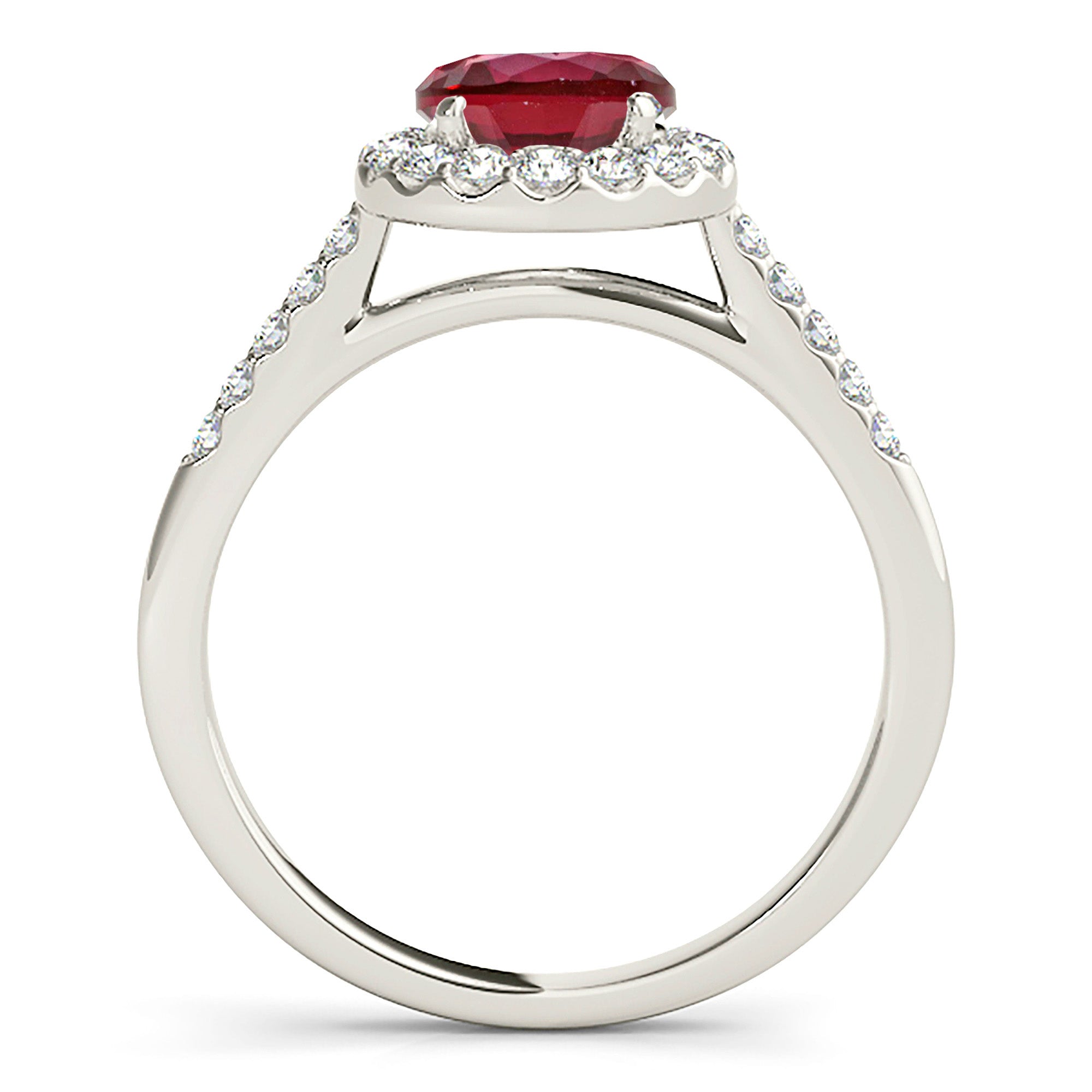 1.35 ct. Genuine Ruby Ring With 0.40 ctw. Diamond Halo And Delicate Diamond band, Invisible Gallery-VIRABYANI