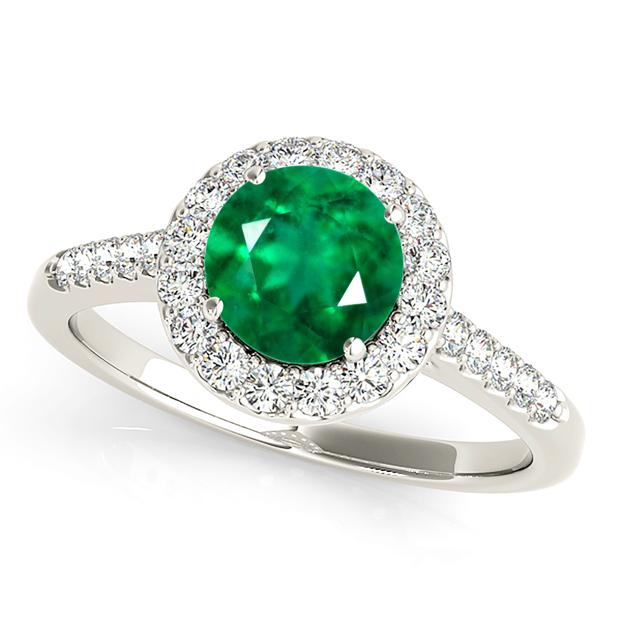 1.14 ct. Genuine Emerald Ring With 0.40 ctw. Diamond Halo And Thin Diamond Band, Open Gallery-VIRABYANI