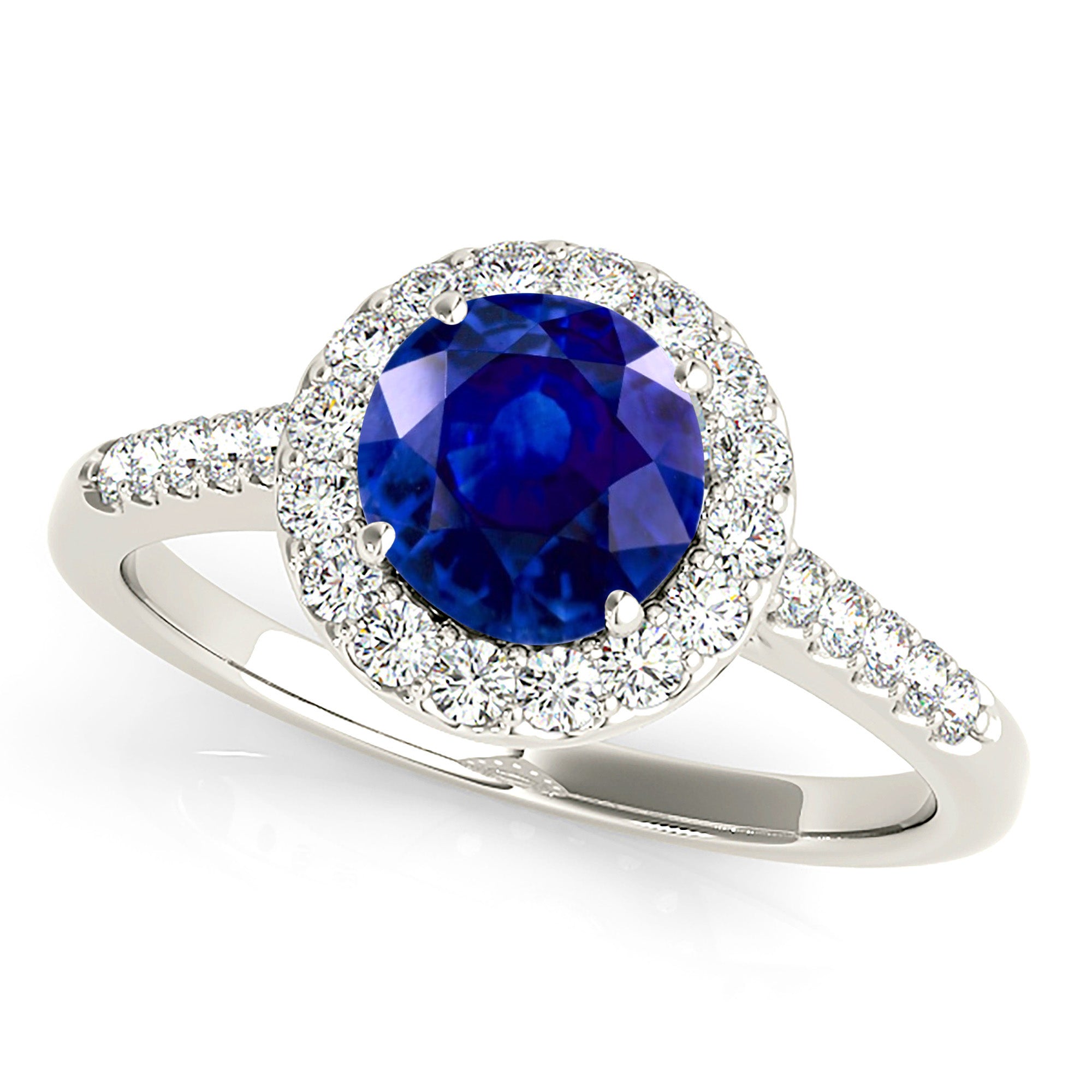 1.35 ct. Genuine Blue Sapphire Halo Ring With 0.40 ctw. Side Diamonds-VIRABYANI