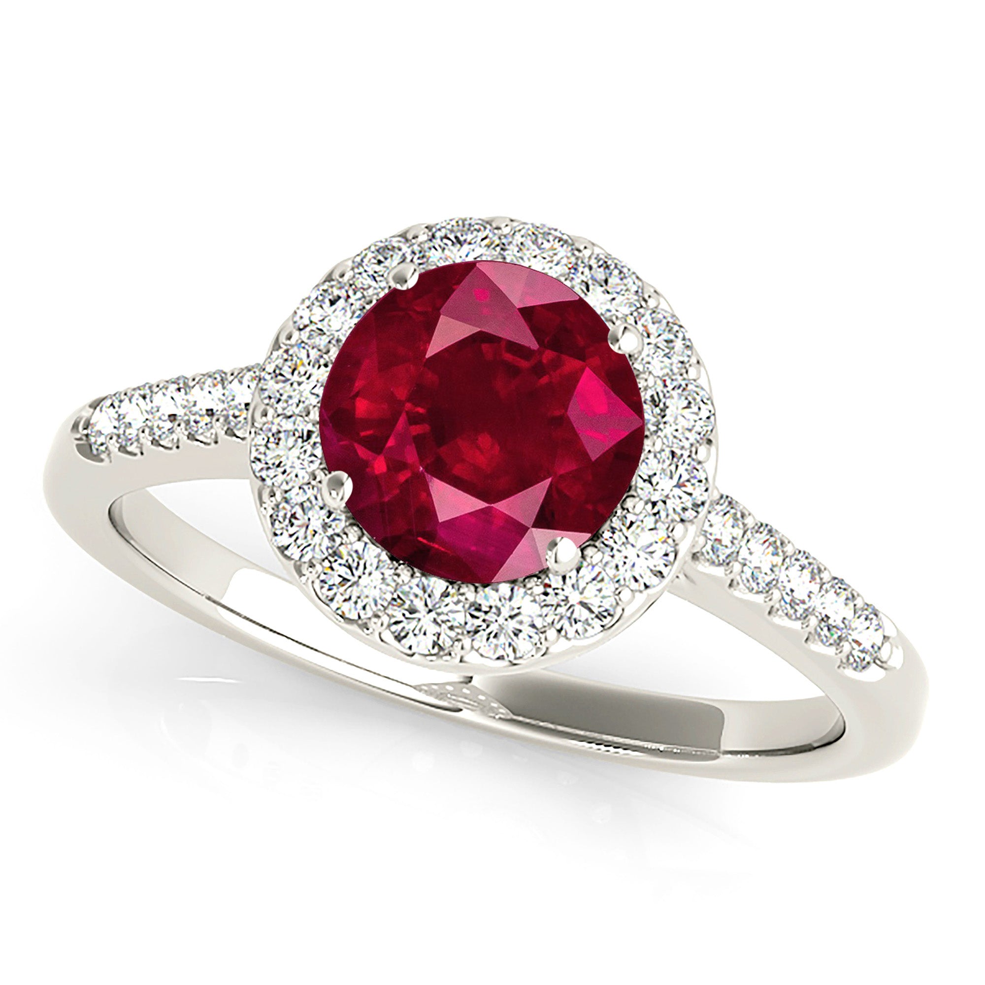 1.35 ct. Genuine Ruby Ring With 0.40 ctw. Diamond Halo And Delicate Diamond band, Invisible Gallery-VIRABYANI