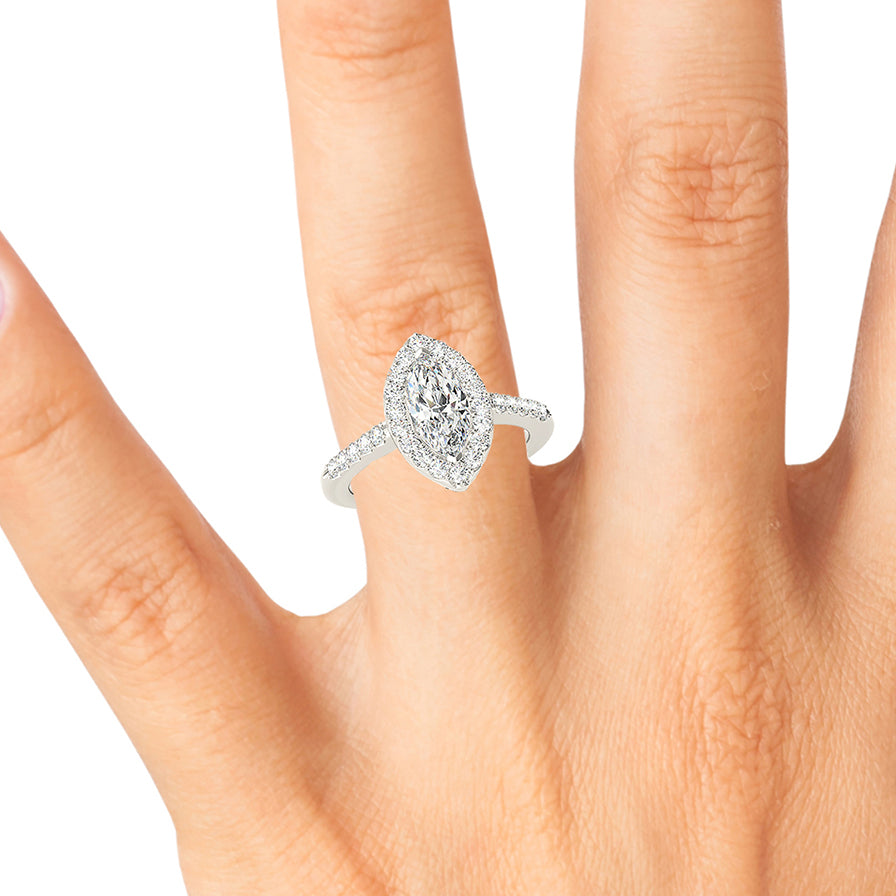 Halo Marquise Diamond Engagement Ring-in 14K/18K White, Yellow, Rose Gold and Platinum - Christmas Jewelry Gift -VIRABYANI