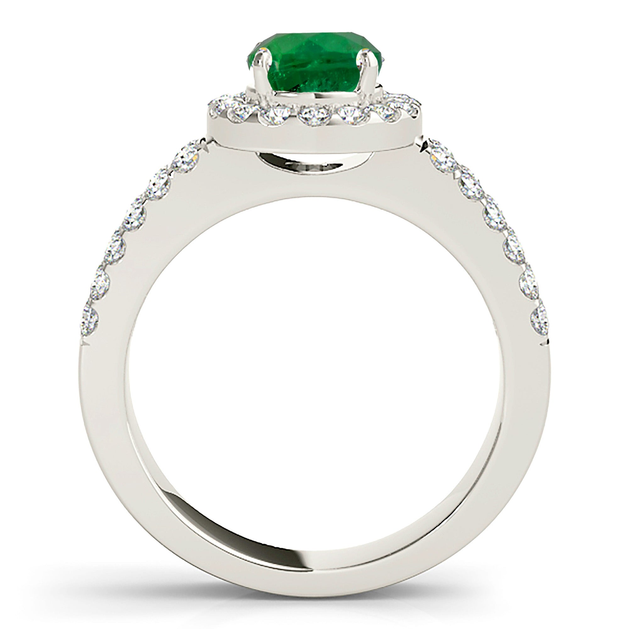 1.14 ct. Genuine Emerald Ring With 0.40 ctw. Diamond Halo , Split Diamond Shank-VIRABYANI