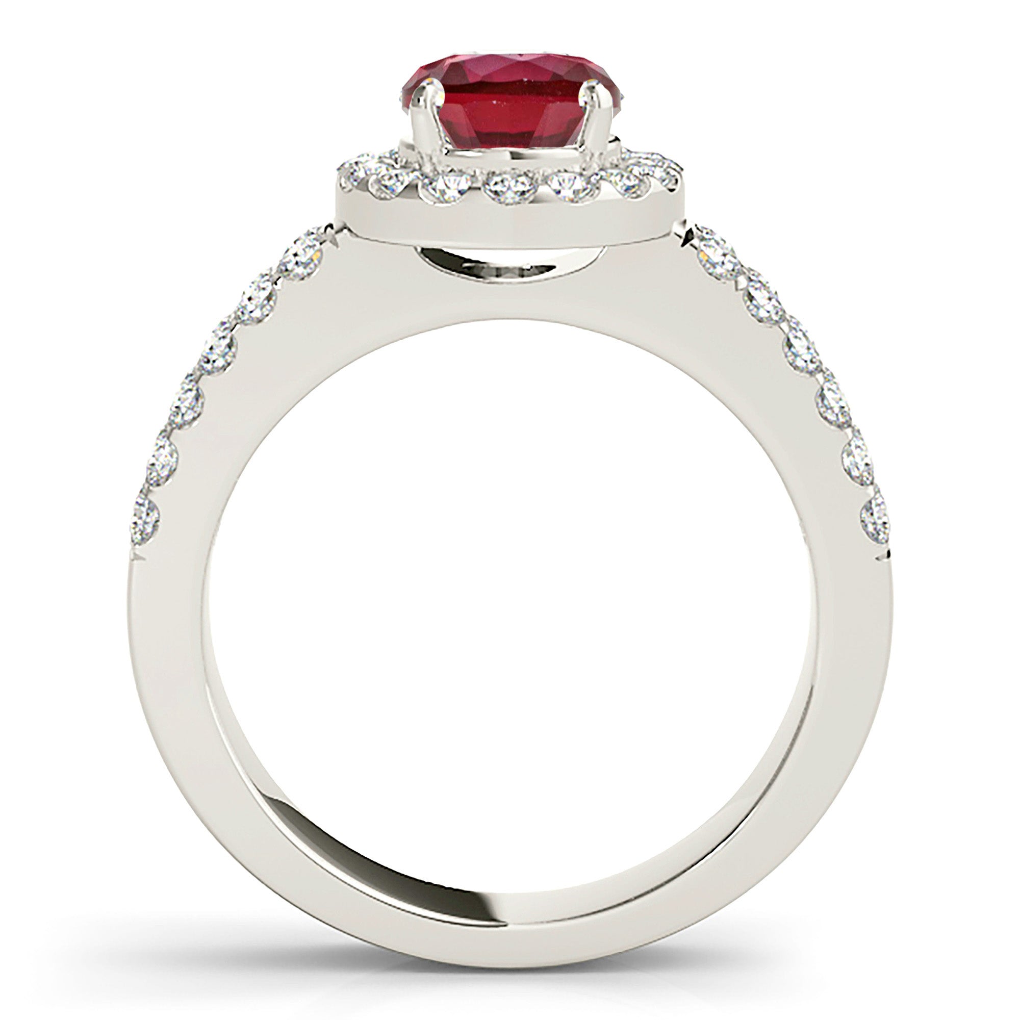1.35 ct. Genuine Ruby Ring With 0.40 ctw. Diamond Halo And Double row Diamond Band | Round Ruby Halo Ring-VIRABYANI