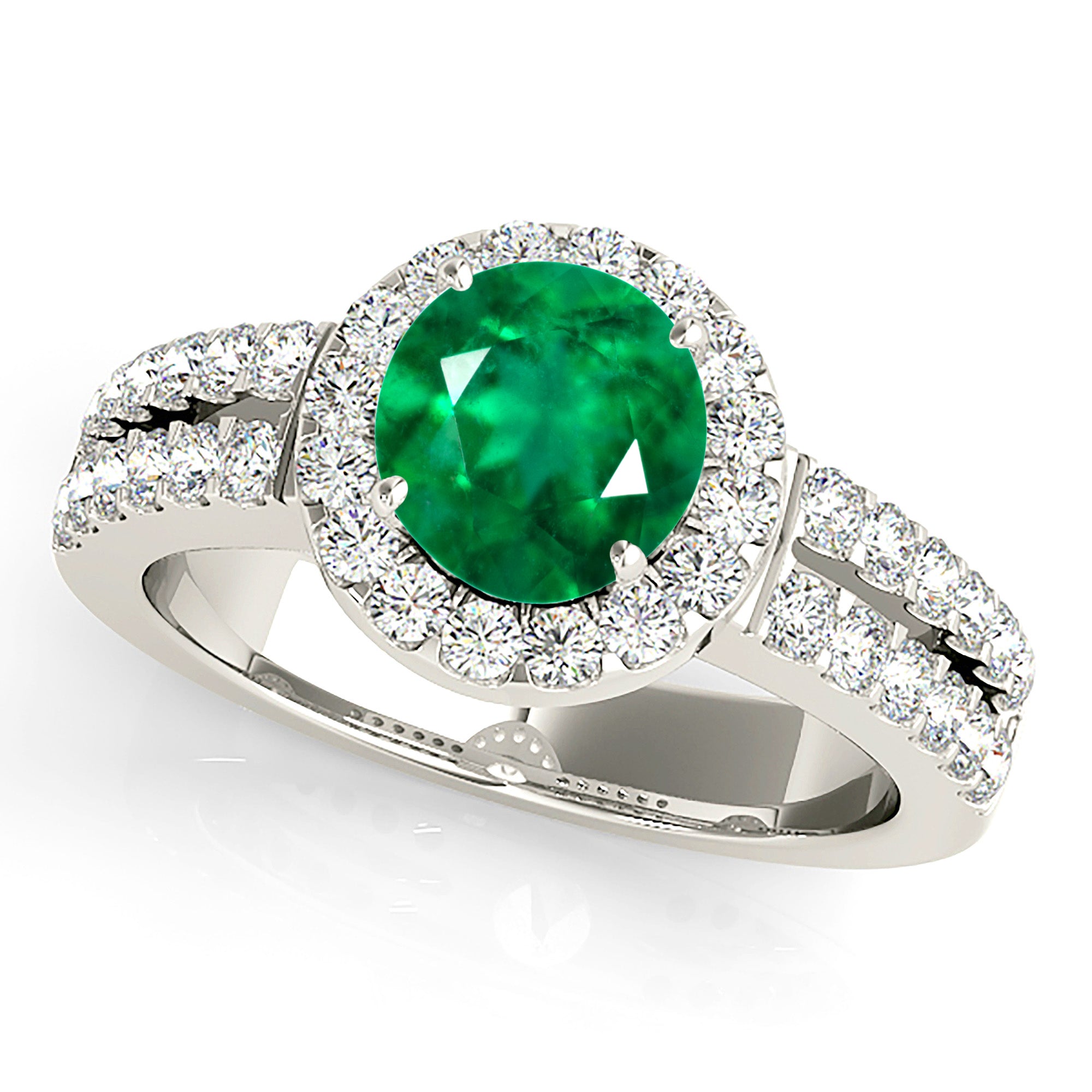 1.14 ct. Genuine Emerald Ring With 0.40 ctw. Diamond Halo , Split Diamond Shank-VIRABYANI