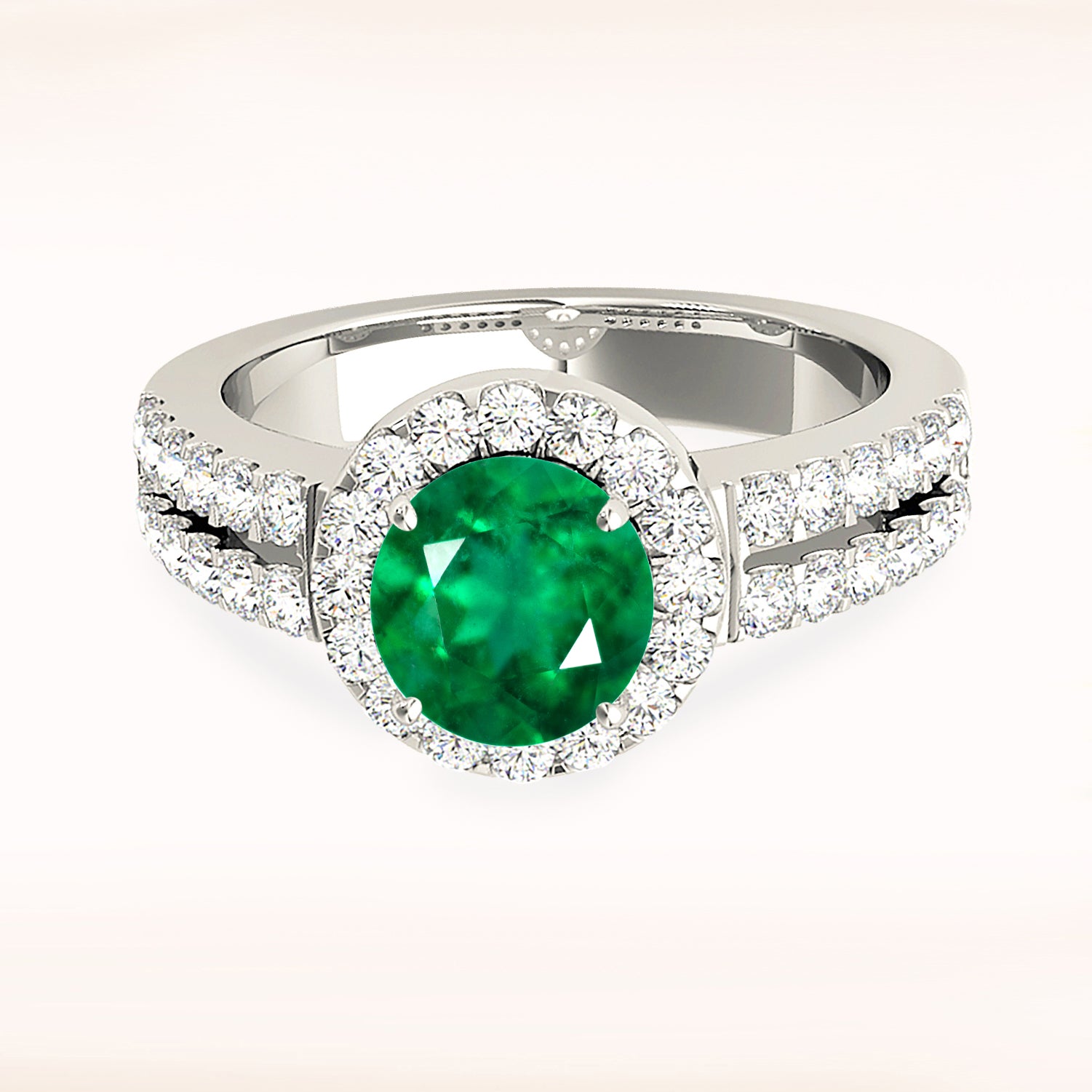 1.14 ct. Genuine Emerald Ring With 0.40 ctw. Diamond Halo , Split Diamond Shank-VIRABYANI