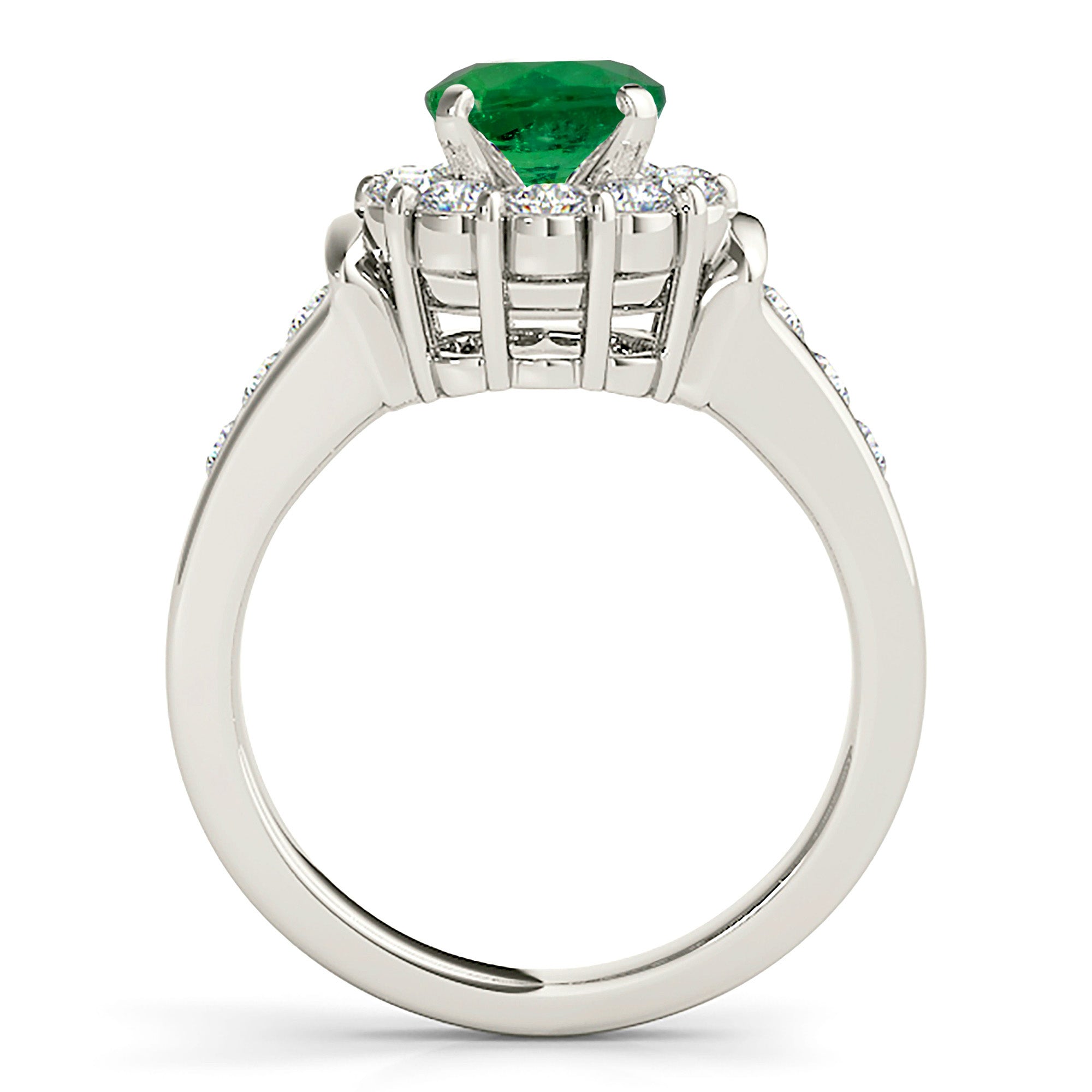 1.14 ct. Genuine Emerald Ring With 0.75 ctw. Diamond Floral Halo, Solid Diamond Band-VIRABYANI