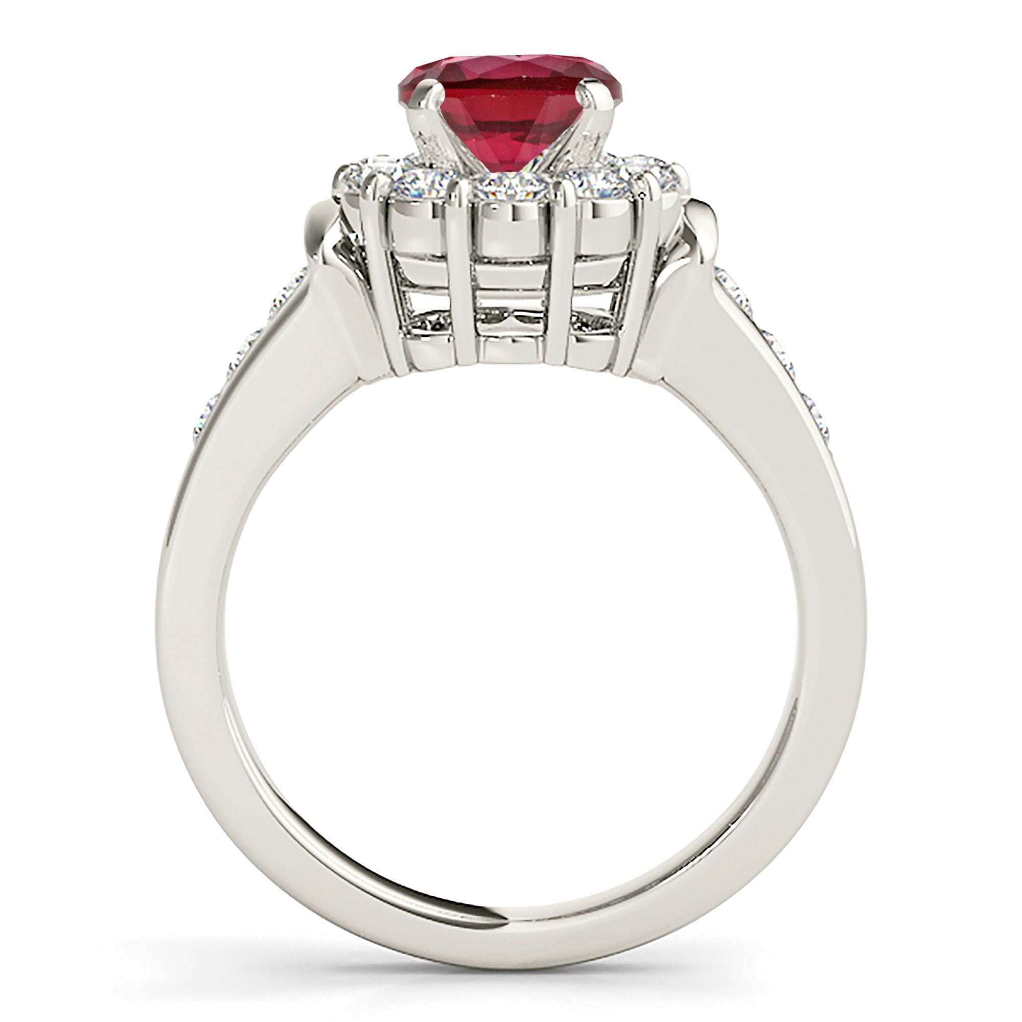 1.35 ct. Genuine Ruby Ring With 0.75 ctw. Diamond Halo And Diamond Band-VIRABYANI