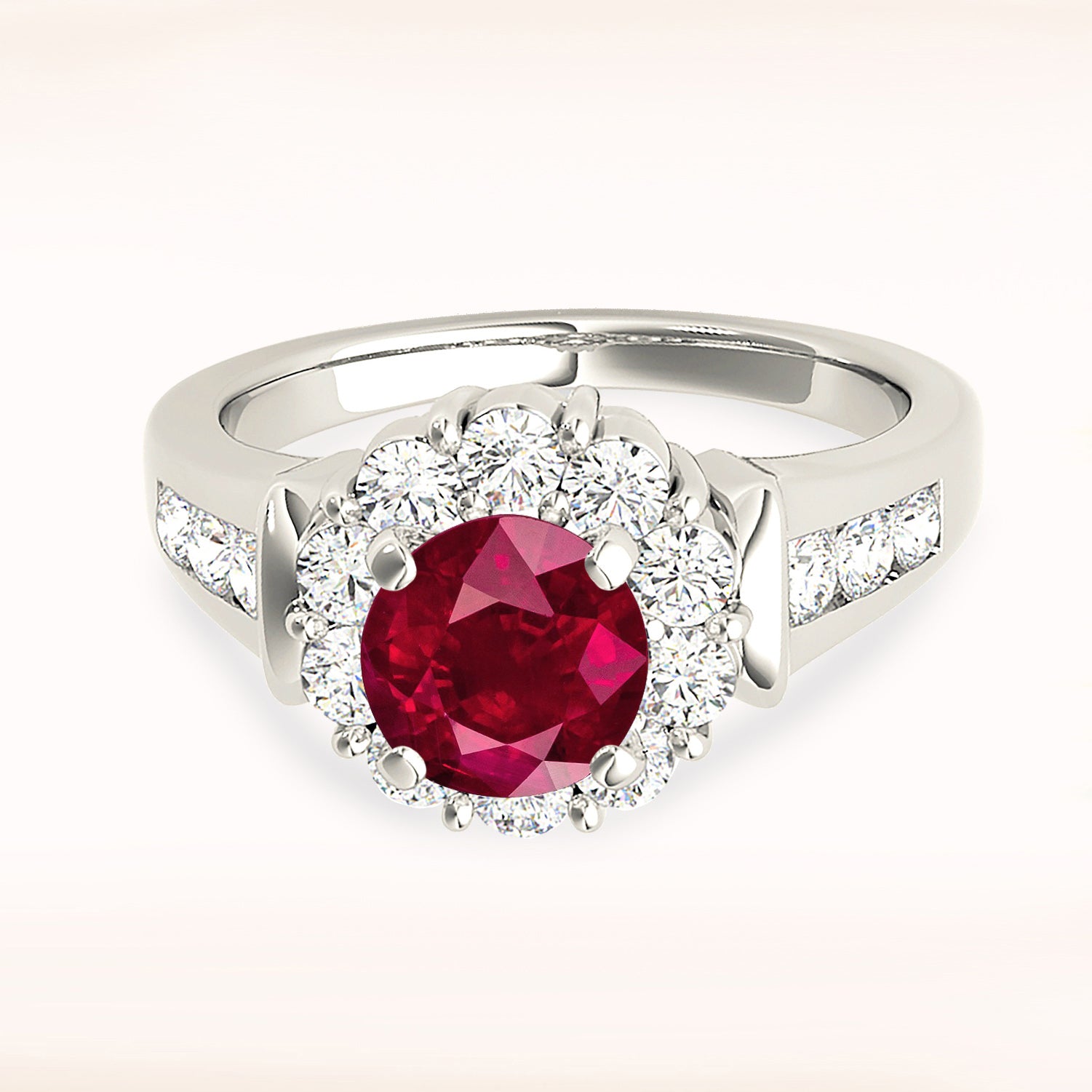 1.35 ct. Genuine Ruby Ring With 0.75 ctw. Diamond Halo And Diamond Band-VIRABYANI