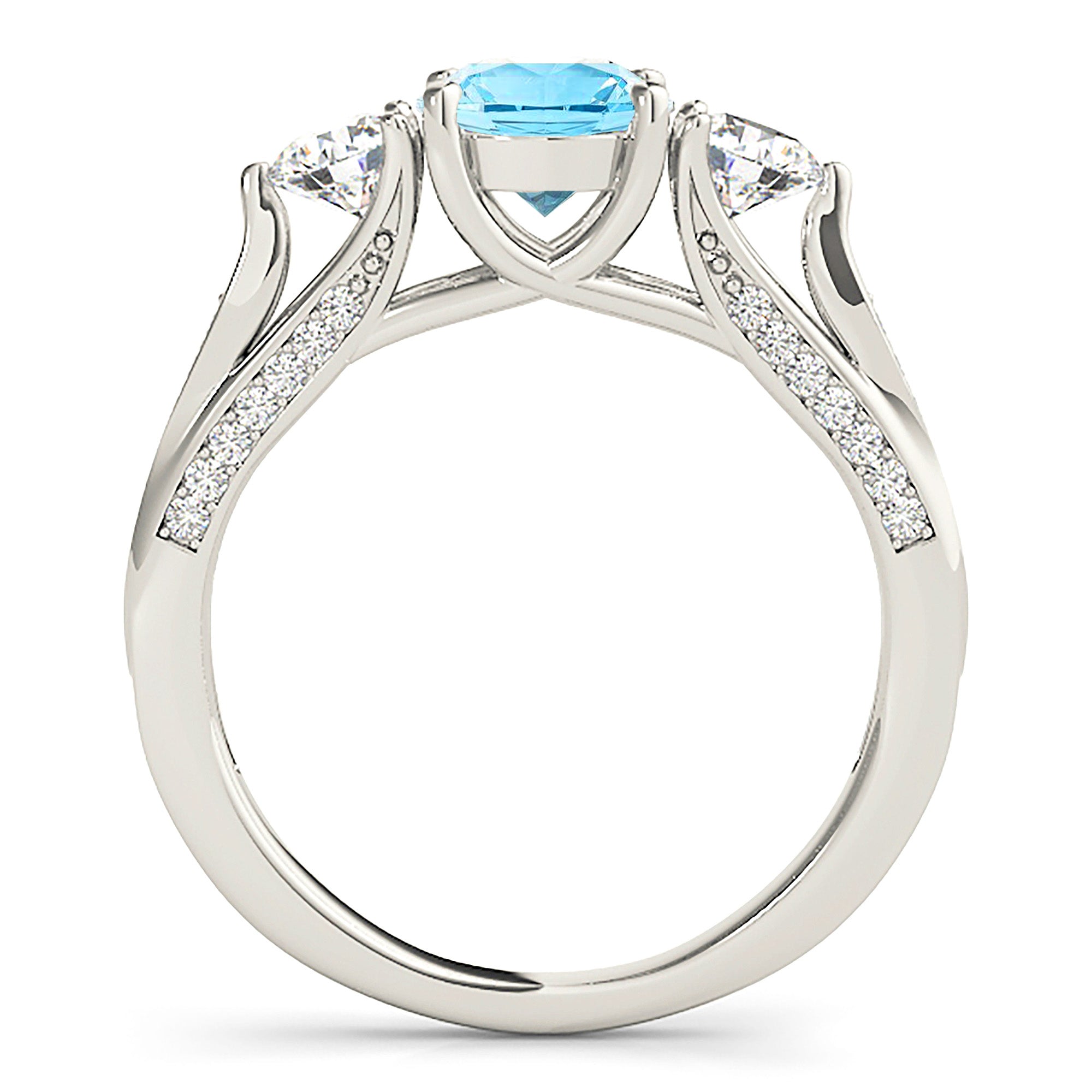 1.10 ct. Genuine Aquamarine Three Stone Ring With 0.75 ctw. Side and Accent Diamonds-VIRABYANI
