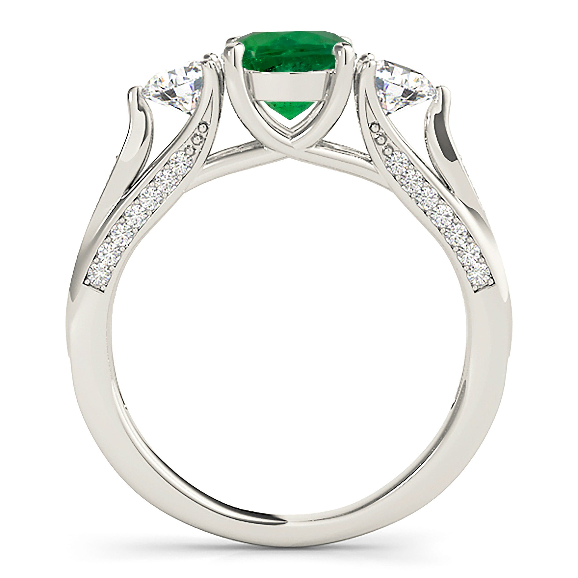 1.14 ct. Genuine Emerald Three Stone Ring With 0.75 ctw. Side and Accent Diamonds-in 14K/18K White, Yellow, Rose Gold and Platinum - Christmas Jewelry Gift -VIRABYANI